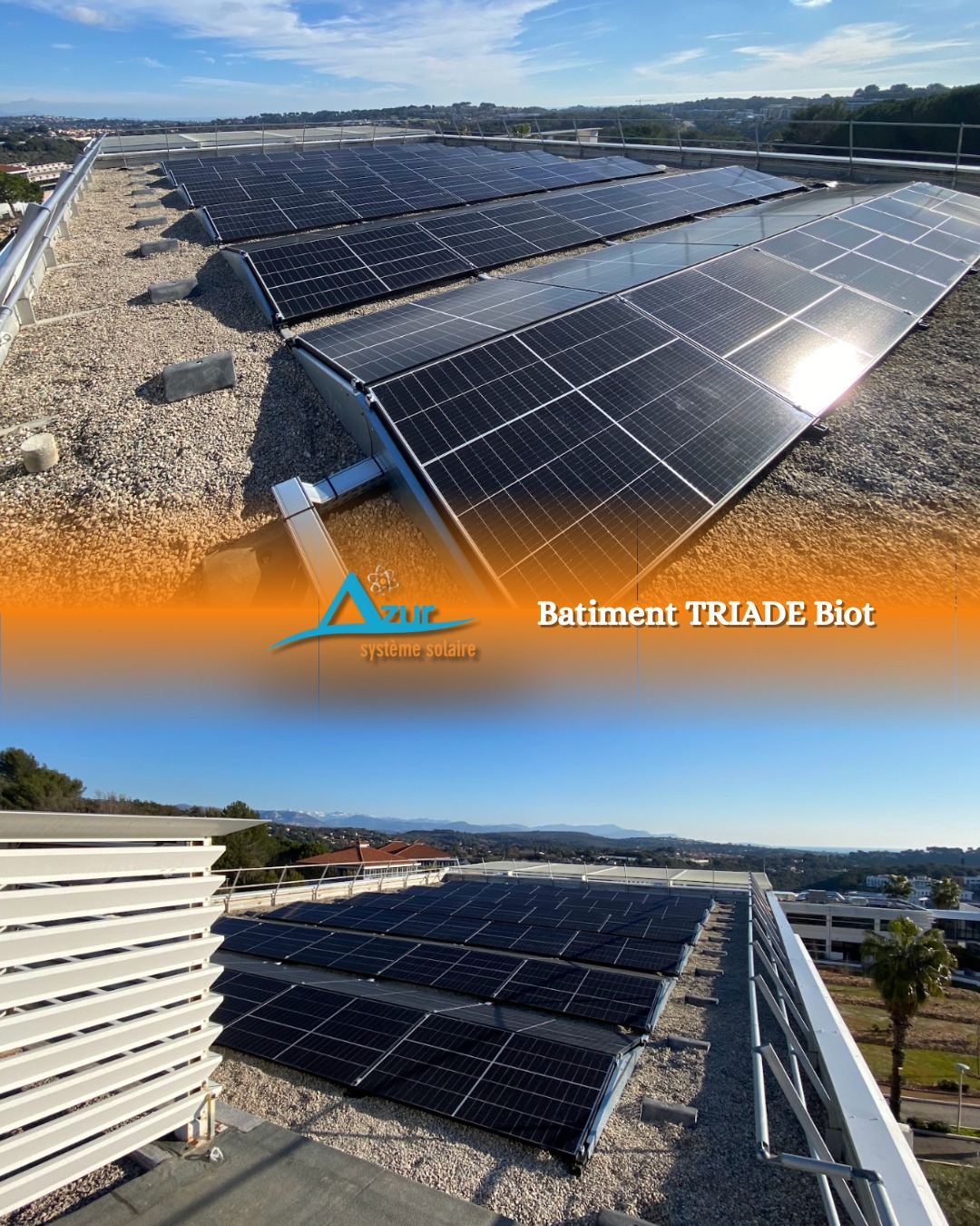 Le Bâtiment Triade passe au vert au cœur de la technopole 🌿📍
À Biot, l'innovation ne se trouve pas que dans les bureaux, elle est aussi sur le toit !
Nous sommes fiers d'avoir équipé le bâtiment Triade, transformant ses toitures en véritable centrale de production verte. Ce projet illustre parfaitement comment les entreprises locales peuvent agir concrètement pour leur bilan carbone.
Le défi relevé par Azur Système Solaire :
🔹 Performance : Une centrale dimensionnée pour absorber les pics de consommation de la journée.
🔹 Esthétisme : Une intégration technique rigoureuse qui respecte l'architecture du site.
Produire localement, consommer intelligemment : le Bâtiment Triade montre l'exemple. 🌍