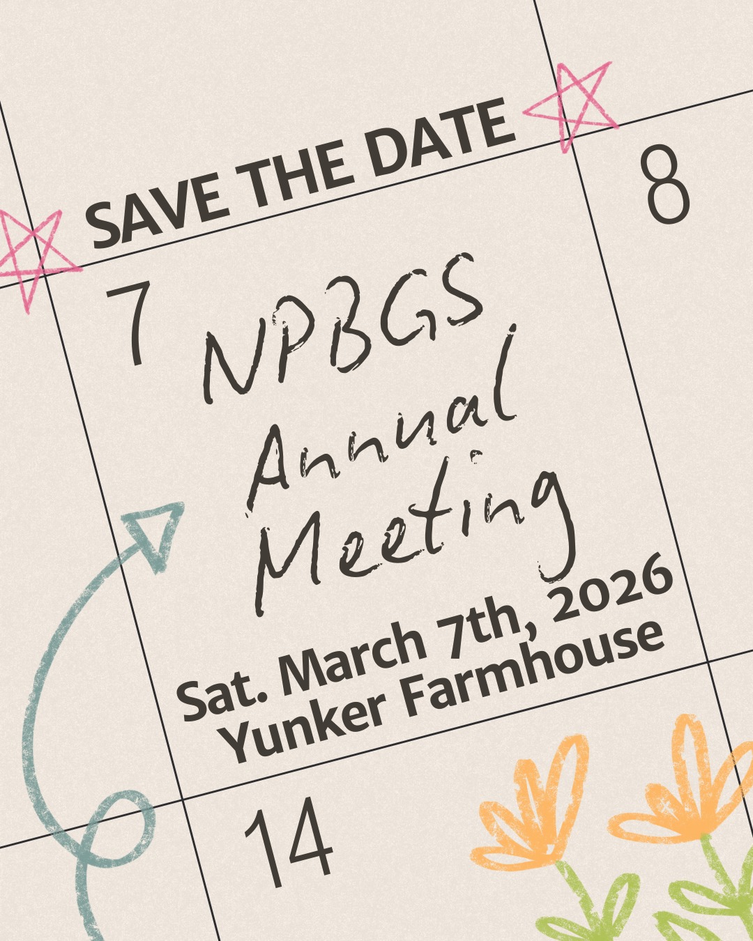 Mark your calendars! ✏🌼 NPBGS's Annual Meeting is happening Saturday, March 7th at Yunker Farmhouse (1223 28th Ave N, Fargo, ND 58102). Our special guest speaker will be local artist @aliciahauffstudio. Members & non-members are welcome to attend. More details coming soon - stay tuned!