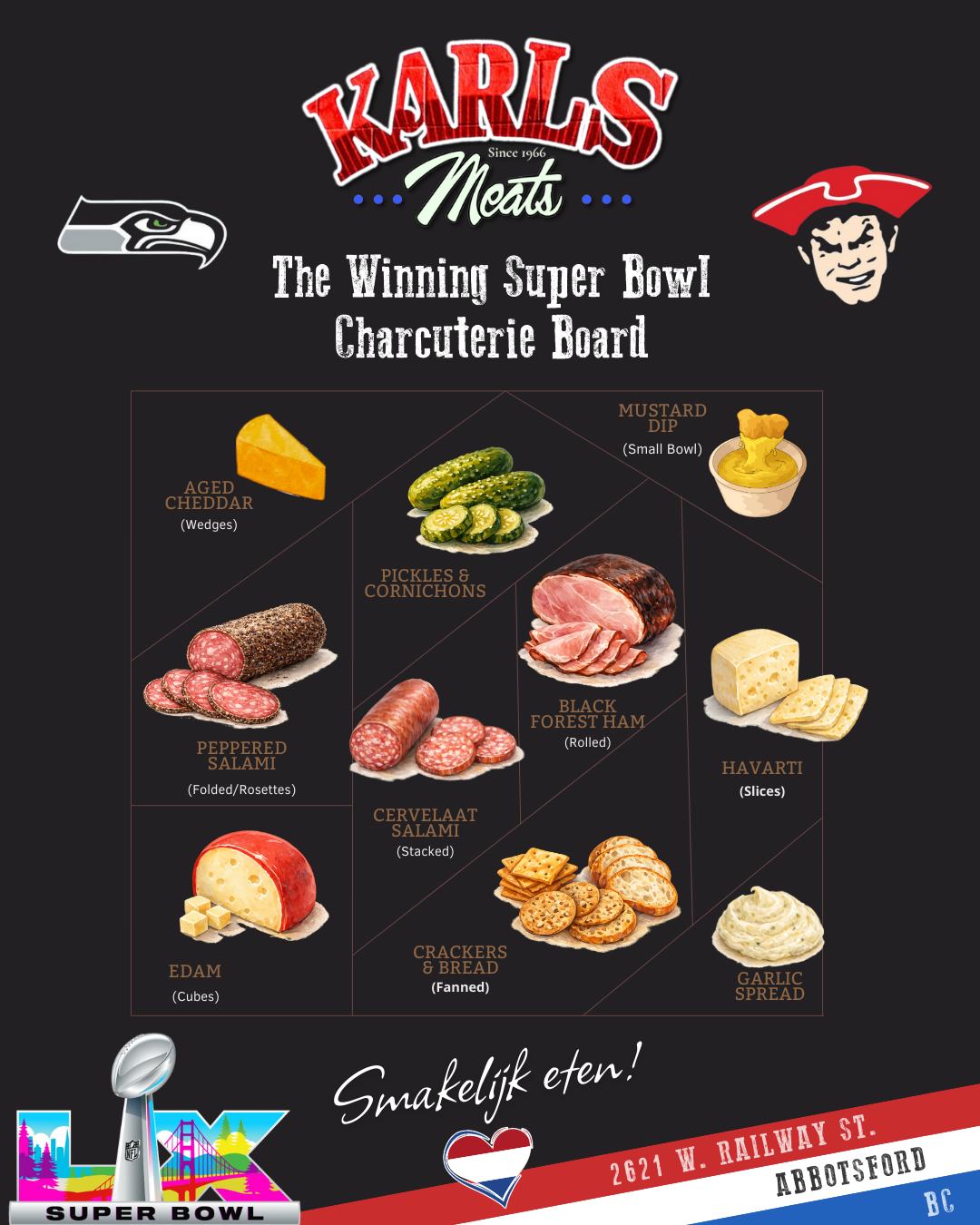🏈 Build Your Own Charcuterie Board for Super Bowl Sunday! 🧀🥖
<<How to assemble your Super Bowl Board link in the comments below>>
Getting ready for the big game? Swing by and grab all the charcuterie essentials in one stop — premium deli meats, cheeses, crackers, spreads, and more.
👉 We’ll bag everything up for you so it’s easy to take home, arrange, and serve.
🔥 SATURDAY ONLY SPECIAL 🔥
Spend $100 or more and get 10% OFF — no pre-order, just walk in and stock up!
Perfect for game day spreads, last-minute hosts, and anyone who wants to eat like a champion 🏆
📍 Visit us in-store on Saturday and get game-day ready while supplies last!
Smakelijk eten! 😋
— The Karl’s Meats Team 💪
#SuperBowlSunday #CharcuterieBoard #GameDayEats #KarlsMeats #SupportLocal #DutchHeritage #WalkInOnly #GameDayReady