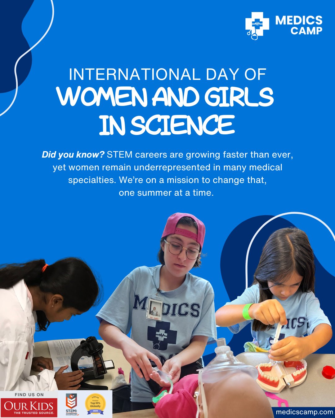 Today is International Day of Women and Girls in Science! 👩⚕️👧
At Medics Camp, we believe that when girls are given real tools (not just toys) and the space to lead a mock surgery or solve a forensic mystery, their "maybe one day" turns into "I can do this." 🧬
Today, let's celebrate the dreamers who will become the healers of tomorrow.
Join us this summer and let’s keep the discovery going. Link in bio to register your future healthcare hero for Medics Camp 2026.
#WomenInScience #GirlsInSTEM #InternationalDayOfWomenAndGirlsInScience #GirlsInScience #WomenInSTEM
