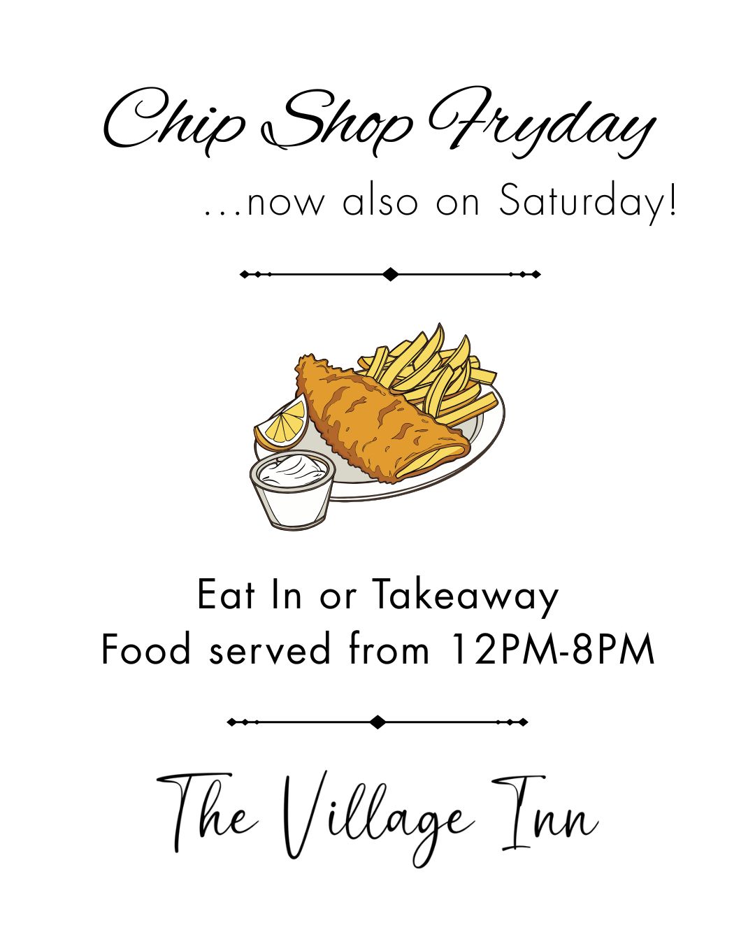 Chip Shop Fryday isn't just for Fridays! We've extended it to Saturday too now, so you can get delicious fish and chips either day (or both, if you so wish!)
Food is served from 12PM until 8PM, and you can eat in or takeaway - whatever works for you 🐟
#sedbury #chepstow #fishandchips #pubfood