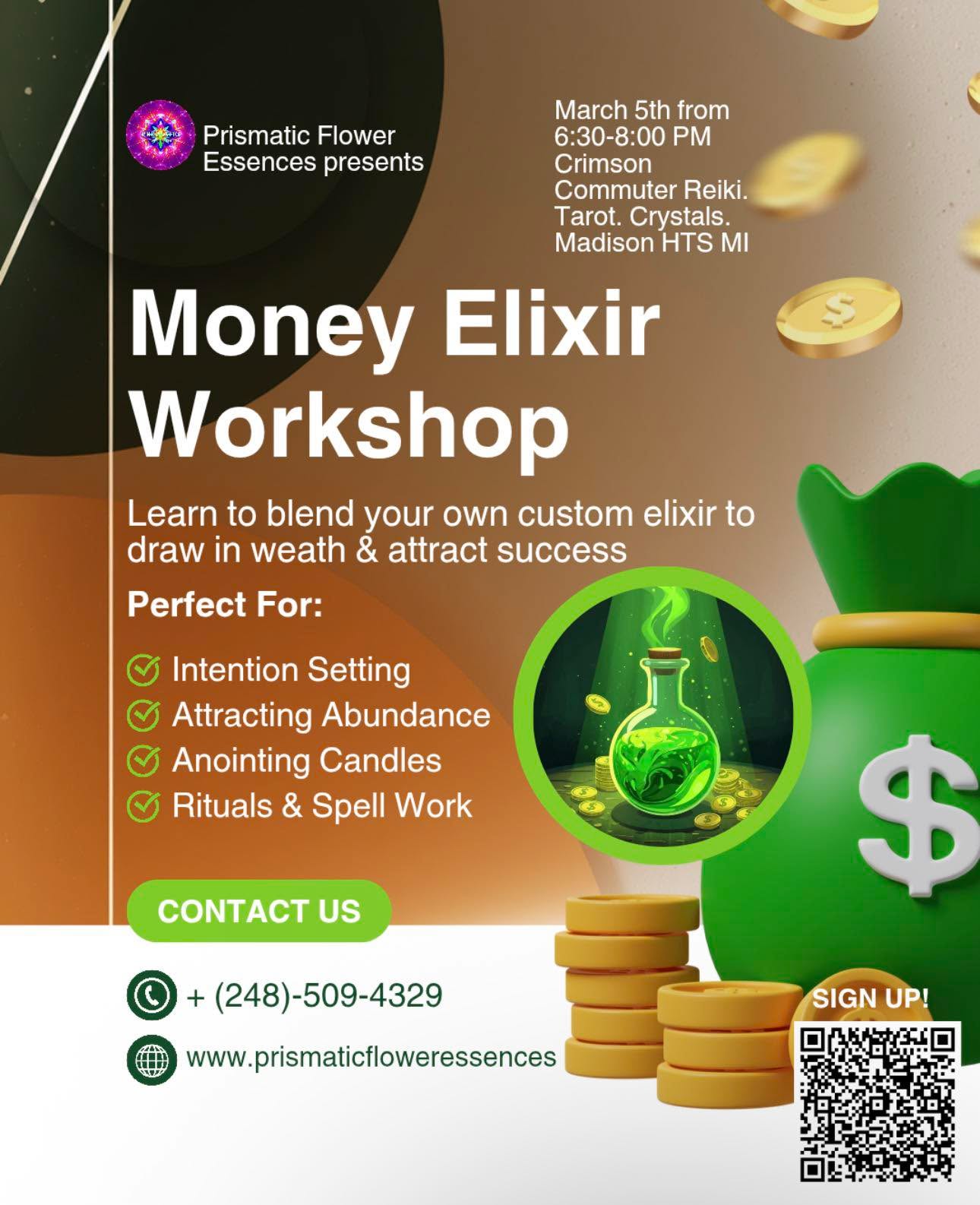 Create Your Own Money Elixir Workshop 💰 Attract Abundance and Success ✨
Thursday, March 5th, 2026 6:30 PM - 8:30 PM EST
📍 Crimson Commuter Reiki, Tarot, Crystals 28736 John R Rd, Madison Heights MI 48071
Join us for an empowering evening where you'll learn to craft a personalized elixir to draw in wealth, attract success, and remove blocks to abundance! 🌟
💵 What You'll Create
Blend your own custom money elixir using essential oils, flower essences, herbs and crystals guided by ancient wisdom and intuitive practice. Learn the energetic properties of each ingredient and why they work together to amplify your intentions. You'll make your own elixir during the workshop and take it home ready to use plus a recipe card to recreate your blend anytime! 🌿
✨ What's Included
🌸 Flower essences for abundance mindset
🌿 Herbs associated with wealth and success
💧 Essential oils for prosperity
💎 Crystals to charge and amplify your elixir
🧴 Your own handcrafted elixir to take home
📜 Recipe card to recreate your blend
✨ How to Use Your Elixir
💫 Apply to pulse points as a natural, magical fragrance
💚 Attract abundance and prosperity into your life
🕯️ Anoint candles for rituals and spell work
🔮 Perfect for manifestation and intention-setting
🌟 Perfect For
Whether you're calling in new opportunities, building financial confidence, or clearing scarcity mindset, this workshop will empower you with the tools to create your own abundance magic! 💪
🌿 Special Add-On Available
Mini Abundance Aura Spray available for purchase at the event! ✨
💰 Investment: $33
Reserve your spot and step into the energy of prosperity! 💚
Book only on eventbrite
https://www.eventbrite.com/e/money-elixir-workshop-attract-abundance-and-success-tickets-1981880403638?aff=oddtdtcreator