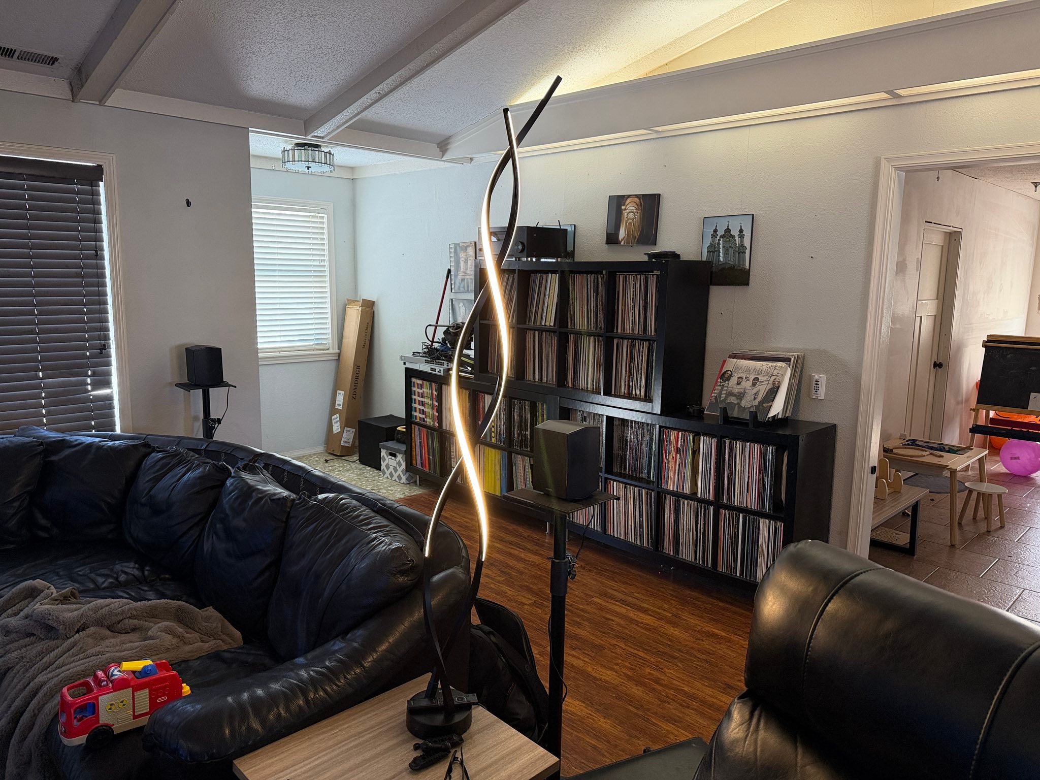 What started as basic record storage turned into a full room upgrade.
Today the monkeys and I refreshed my IKEA Kallax shelves that hold my vinyl collection. Added a back panel and converted them into a room divider to fix the entry and break up the living space.
If you’re going to live with this many records, they might as well be part of the design.