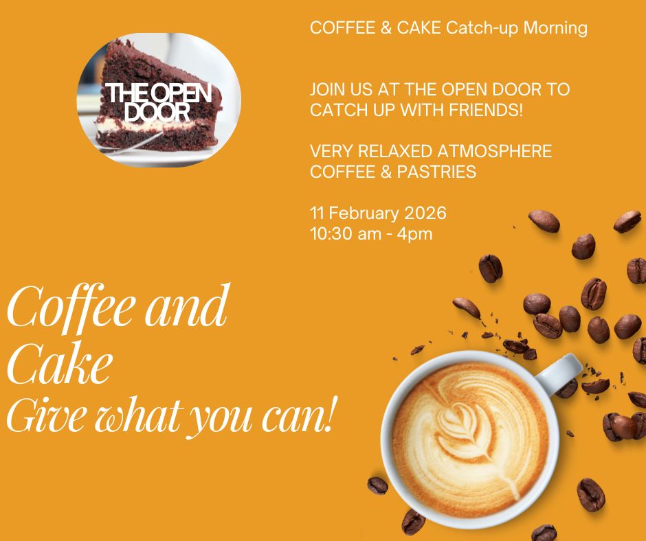 โ๐ฐ Coffee & Cake Catch-Up Morning
Join us at The Open Door for a relaxed morning catching up with friends.
Coffee, pastries, good chatsโand itโs give what you can ๐
๐
11 February 2026
โฐ 10:30am โ 4pm
420 Morningside Road, Edinburgh, EH10 5HY
Bus routes 5,11,15,16,23,36,38
Pop in anytime, weโd love to see you!