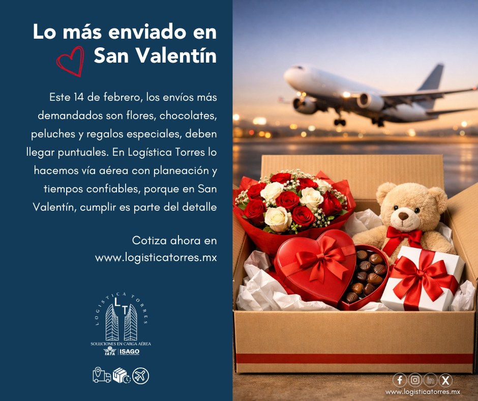 💘✈️ Lo más enviado en San Valentín
Cada 14 de febrero hay detalles que nunca fallan y que necesitan llegar sí o sí a tiempo.
Estos son algunos de los envíos más solicitados en esta fecha:
🌸 Flores
🍫 Chocolates y dulces
🧸 Peluches
🎁 Regalos y paquetería especial
En Logística Torres gestionamos estos envíos vía aérea con planeación, cuidado y tiempos confiables, porque en San Valentín el retraso no es opción.
📲 Anticípate y asegura tus envíos para fechas clave.
💘 Cuando el detalle importa, la logística cuenta.
.
.
.
.
#SanValentín #14DeFebrero #RegalosQueLlegan #CargaAérea #LogísticaAérea #EnvíosATiempo #DetallesQueImportan #tucargasegura #tucargasegurayatiempo #logistica #volariscargo #logisticaytransporte #SomosLogisticaTorres #enviosnacionales