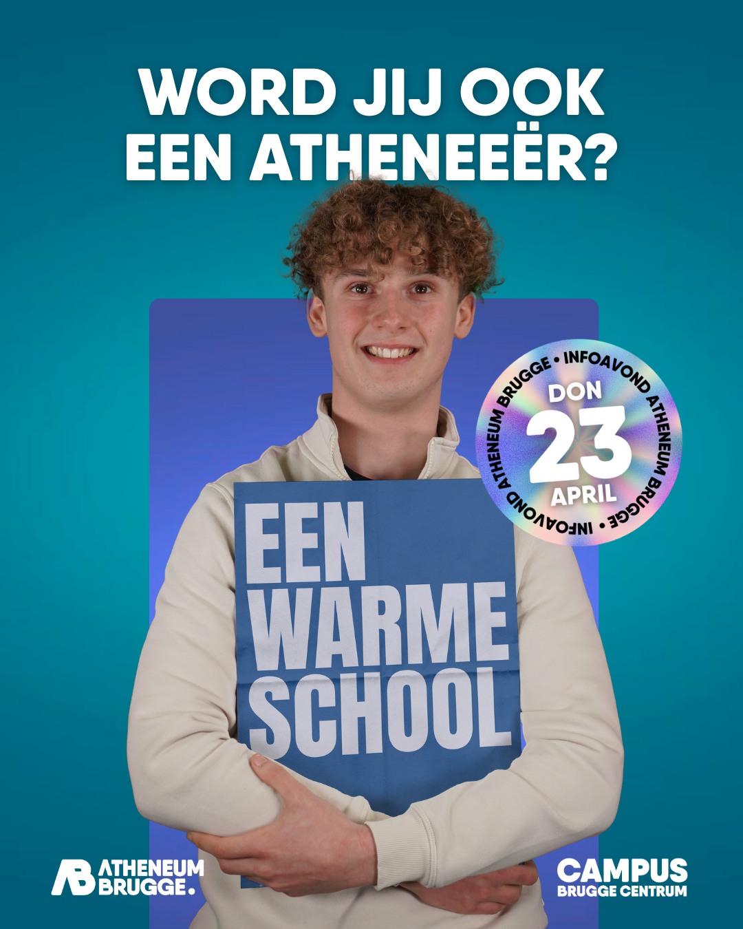🤩 Word jij ook een (warme) Atheneeër? Schrijf je in voor onze infoavond!
—
Hey! Kom onze school ontdekken tijdens onze infoavond op donderdag 23 april om 19u00. Waarom? Omdat jij ook een Atheneeër wil worden! Onze leerlingen vertellen er alles over! Vergeet je niet tijdig in te schrijven via onze website: www.atheneumbrugge.be!
—
#ikbeneenatheneeër #fieroponsgo #samenlerensamenleven #campusbruggecentrum