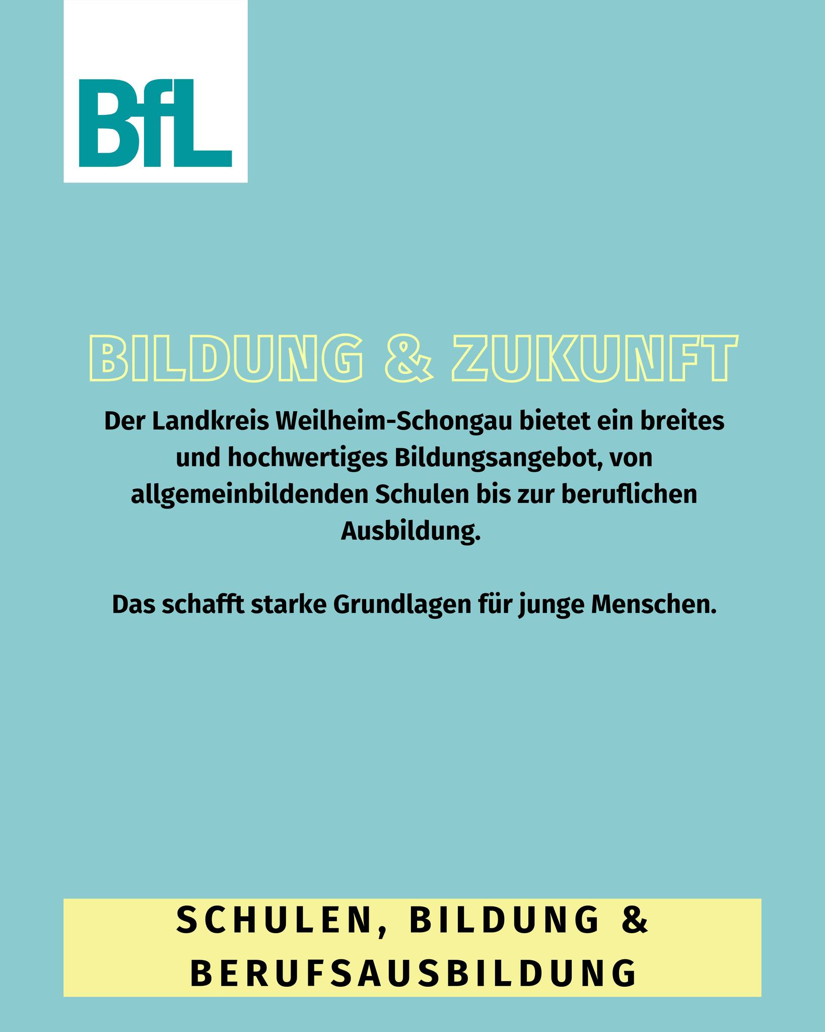 🏫✨ Bildung, die Zukunft eröffnet
Moderne Schulen, digitale Ausstattung und starke Ausbildungswege geben jungen Menschen beste Chancen – für persönliche Entwicklung und eine starkes Weilheim-Schongau.