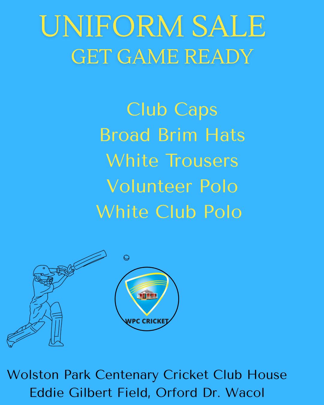 After uniforms?
Come down to WPC Clubhouse- Eddie Gilbert Oval this afternoon (Thursday) from 415pm-515pm.