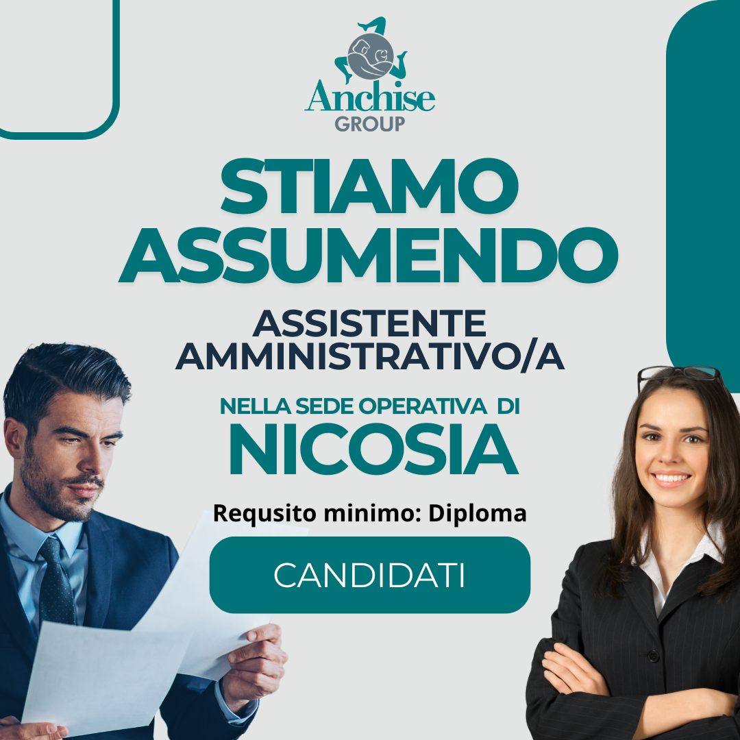 Stiamo assumendo un/una assistente amministrativo/a
per la sede operativa di Nicosia
Requisito minimo: diploma
Se cerchi un lavoro stabile, in un ambiente strutturato questa è la tua occasione.
Candidati ora
