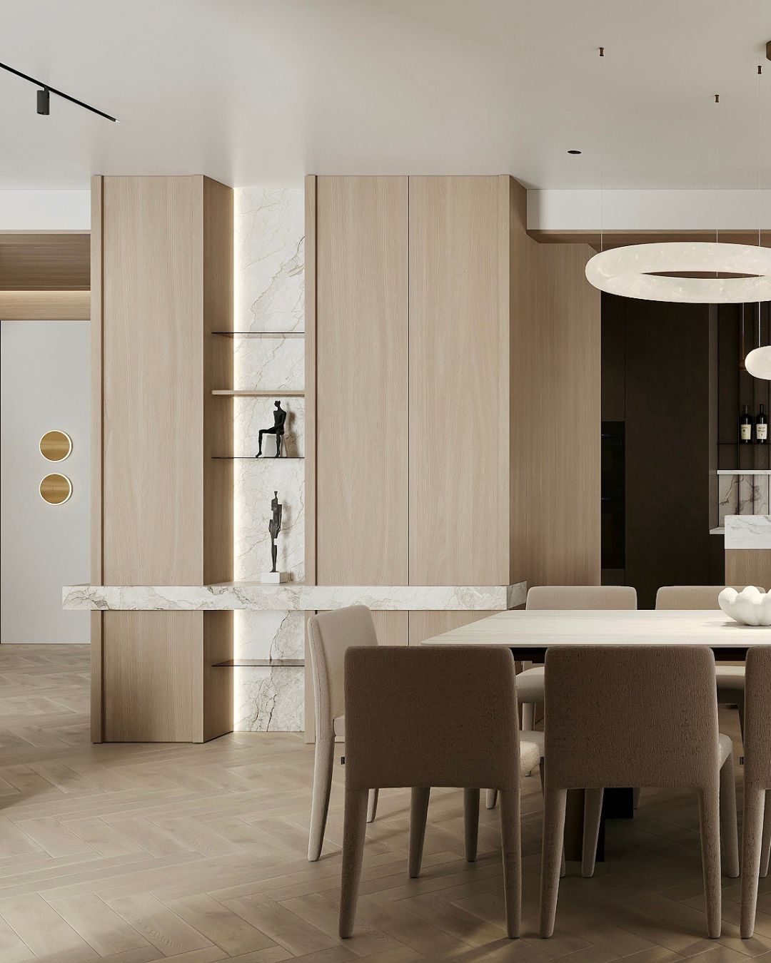 W projekcie Quiet Gusto jadalnia płynnie łączy się z salonem i kuchnią, tworząc jedną harmonijną przestrzeń do życia.
Jest tu miejsce na sztukę rzeźba staje się subtelnym akcentem luksusu oraz na eleganckie alabastrowe oświetlenie, które rozprasza miękkie, ciepłe światło i buduje wyjątkową atmosferę.
Każdy projekt Hazel jest dodatkowo omawiany ze specjalistą od oświetlenia, aby światło nie tylko wyglądało pięknie, ale realnie wpływało na komfort i klimat wnętrza.
To luksus, który się czuje.
Jeśli marzysz o takiej spójnej, spokojnej przestrzeni premium napisz w DM po ofertę