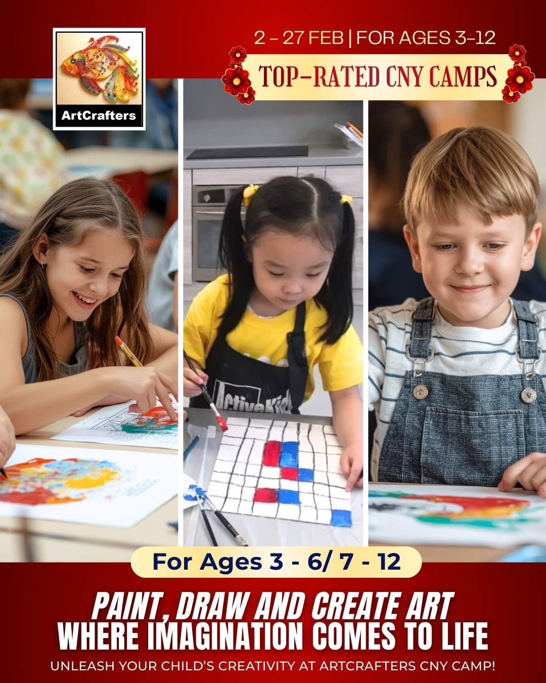 ✨ Master Art this CNY! 🖌️
Get ready to paint, draw, and create! 🧧 This February, join ArtCrafters for a high-energy holiday camp where creativity has no limits. We’re helping young artists build confidence and pride through seasonal masterpieces!
✨ Dive into seasonal CNY artworks 🖌️ Master new technical & fine motor skills 🤝 Join an interactive, fun-filled environment 🏆 Showcase your work in a final-day Art Exhibition!
🗓️ When: Feb 12 – 13 🕘 Time: 10:00 AM – 12:00 PM 💰 Price: $1,500/camp 📍 Where: ActiveKids Learning Center, Kennedy Town
🔗 Link in bio to register! Or WhatsApp us at 9178 7376 📱
#ArtCrafters #ActiveKidsHK #HKKidsArt