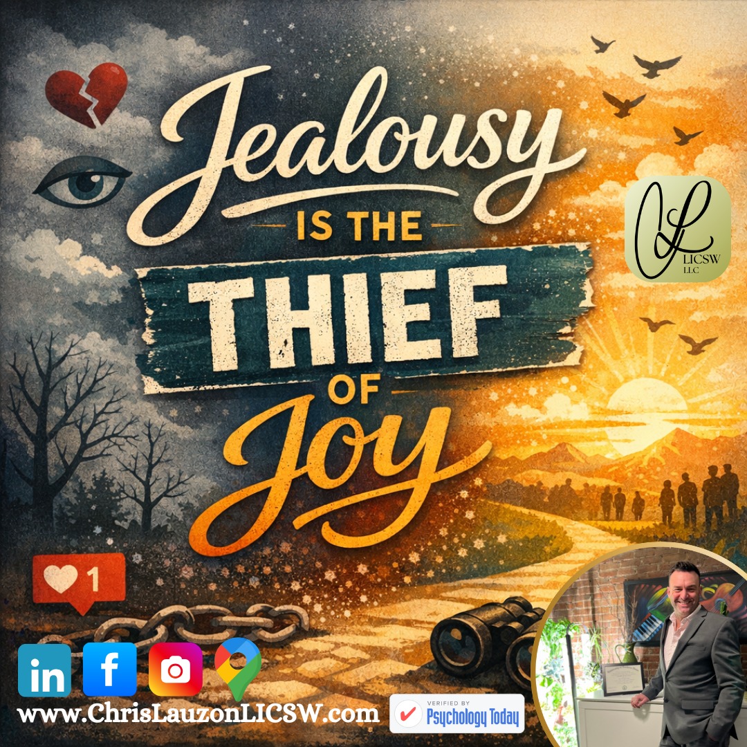 “Comparison is the thief of joy” is one of those phrases that sounds unquestionably wise. It’s well intended, even protective. For many people, especially those already carrying shame, self doubt, or a harsh internal dialogue it can be a helpful reminder to return attention inward. But, like most aphorisms, it becomes less helpful when we treat it as an absolute.
New Blog Post - Link In Bio
Welcoming New Clients. Accepting Insurance
#MentalHealth #SelfCare #PersonalGrowth #MentalWellness #Mindfulness #SelfLove #EmotionalHealth #OldMentalMuscle #NewMentalMuscle #socialmedia #HealingJourney #SelfImprovement #Comparison #PositiveVibes #MentalStrength #SelfAwareness #WellBeing #MassachusettsTherapist #MentalClarity #Notate #PlanfulProcessing #Therapist #LICSW #SelfJudgement #InternalConflict #ChrisLauzonTherapist #Depression #Joy #Anxiety #jealousy @aetna @bluecrossma @unitedhealthgroup @unitedhealthcare @point32health @cignahealthcare @humana @masocialworkers