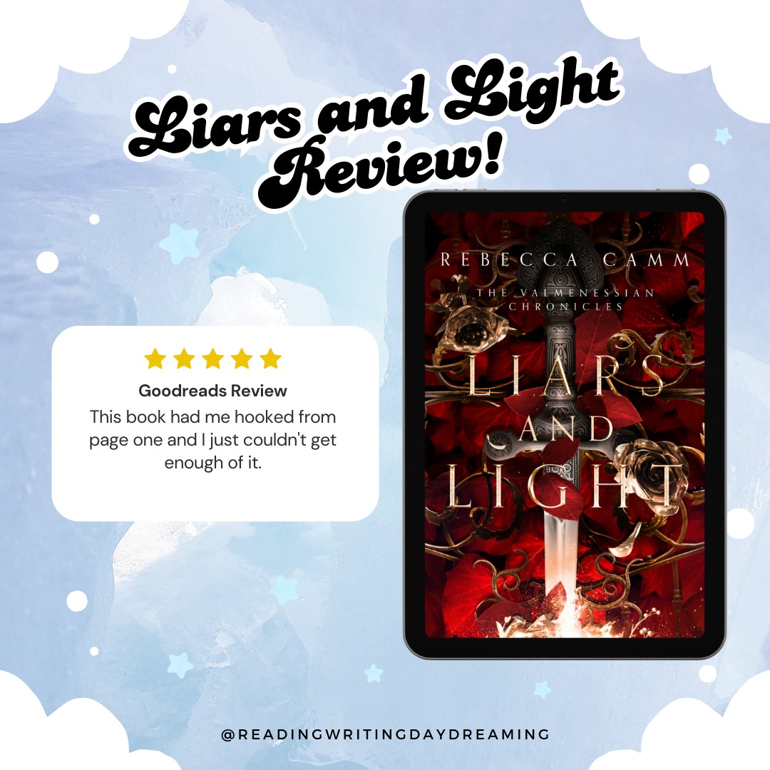 Haven't jumped into the world of the Valmenessian Chronicles yet? Here's a review for Liars and Light that might just convince you to begin 🥰
❤️
"This book had me hooked from page one and I just couldn't get enough of it." - Goodreads
❤️
Step into a world filled with magic, found family, rebellion, strong female characters, romance and adventure.
The Valmenessian Chronicles – Now a completed series 😊
#readingwritingdaydreaming #fantasybooks #bookstagram #bookish #bookworm #bookdragon #instabook #igreads #instabook #booksbooksbooks #booksofinstagram #readersofinstagram #read #reading