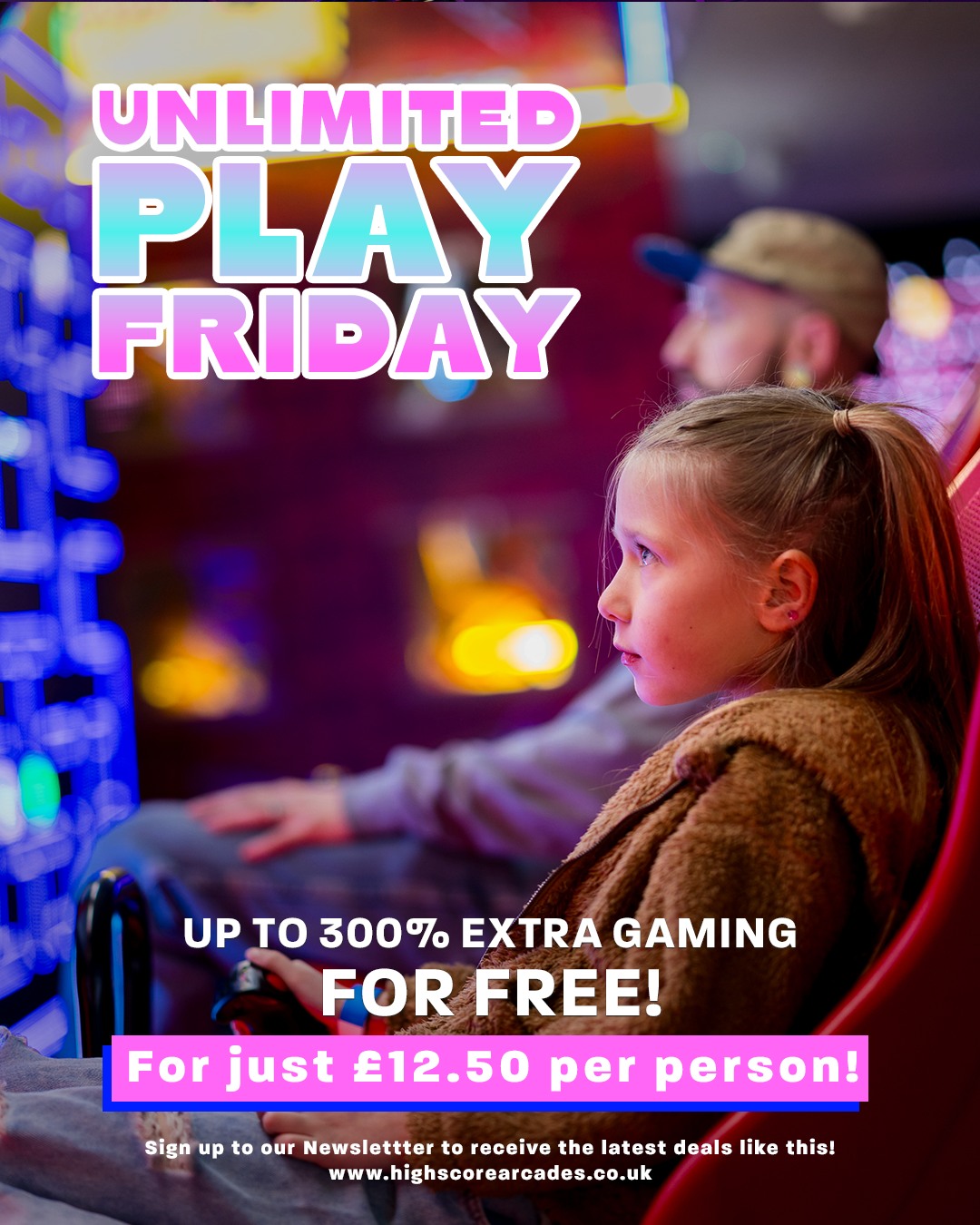 👾 UNLIMITED PLAY FRIDAY IS HERE! 👾
The only ticket you need on a Friday – Up to 300% extra game time for free! 🚨
Select your start time and stay and play for as long as you like!
Please note, all sessions will end at 8pm when the venue closes.
#Arcade #Gaming #RetroGaming #Gamer #VideoGames #Nostalgia #ArcadeGames #GamingCommunity #SouthamptonArcade #BracknellArcade #FarnboroughArcade #NewburyArcade #NewportArcade #PooleArcade #SwindonArcade #worcesterArcade #ThingsToDoWithKids #familyfun