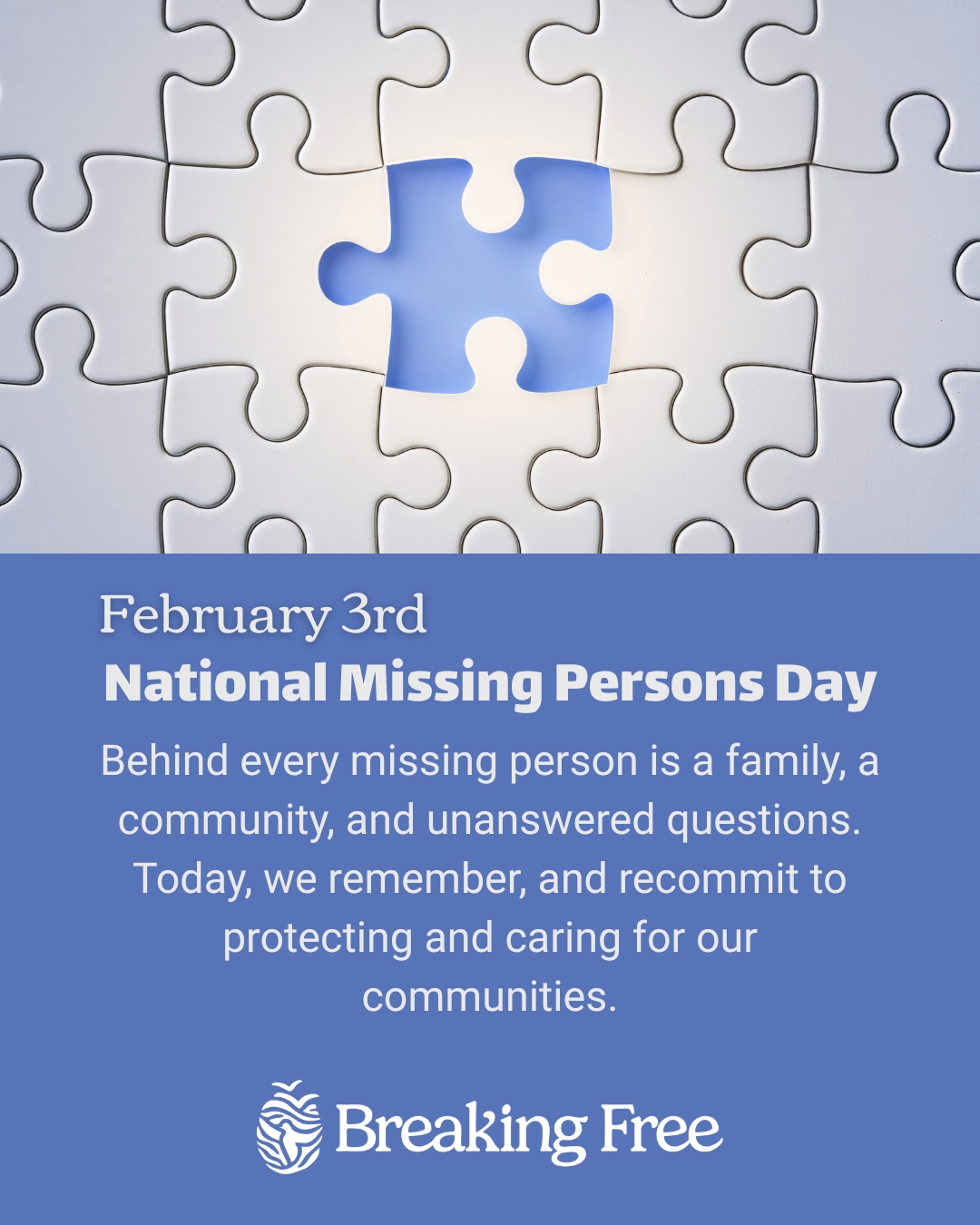 Today is National Missing Persons Day.
It’s a day to remember those who are missing, to acknowledge the families and loved ones who carry unanswered questions, and to recognize the deep impact that absence has on communities.
Not all missing persons cases look the same. Not all stories are known. What remains constant is the need for compassion, awareness, and care.
We hold space today for those who are missing and for the people who continue to search, hope, and remember.
#NationalMissingPersonsDay
#CommunityResponsibility #HoldingSpace
#AwarenessMatters #MinnesotaNonprofit
#BreakingFreeMN