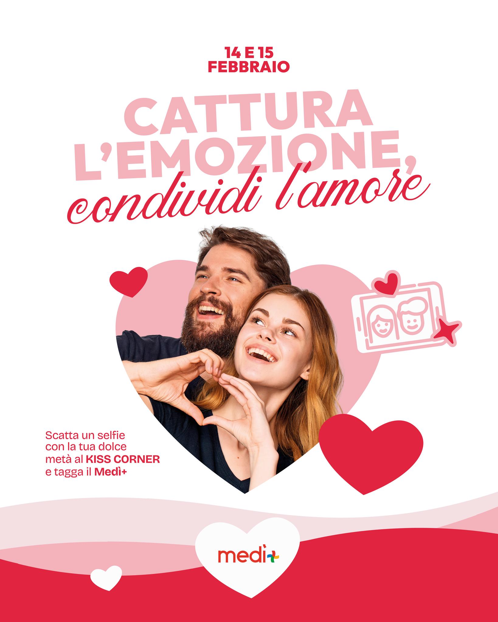 L’amore è fatto di piccoli momenti.❤️
Il 14 e 15 febbraio, da Medì+, fermati al Kiss Corner, scatta un selfie con la tua dolce metà e porta con te un’emozione da condividere.💋
Ti aspettiamo per festeggiare insieme la festa più dolce che ci sia!
#centrocommercialemedì #sanvalentino #amore #kisscorner