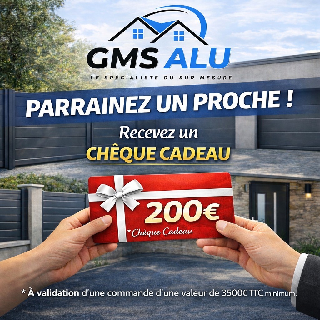 🔵 PARRAINEZ UN PROCHE ! 🔵
Un ami, un voisin ou un membre de votre famille a un projet de portail, clôture, porte de garage ou porte d’entrée en aluminium ?
👉 Recommandez GMS ALU
🎁 Recevez un chèque cadeau de 200€
Chez GMS ALU, nous sommes le spécialiste du sur-mesure, avec des produits durables, esthétiques et conçus pour valoriser votre habitation.
📌 Conditions : chèque cadeau valable à la validation d’une commande d’une valeur minimum de 3500€ TTC.
📍 GMS ALU – Bureau à Pont-de-l’Arche (27340)
📞 02 35 91 07 23
📧 contact@gmsalu.com
#Parrainage #GMSALU #PortailAlu #ClôtureAlu #PorteDeGarage #PorteDEntree #MenuiserieAlu #SurMesure #Maison #BonPlan