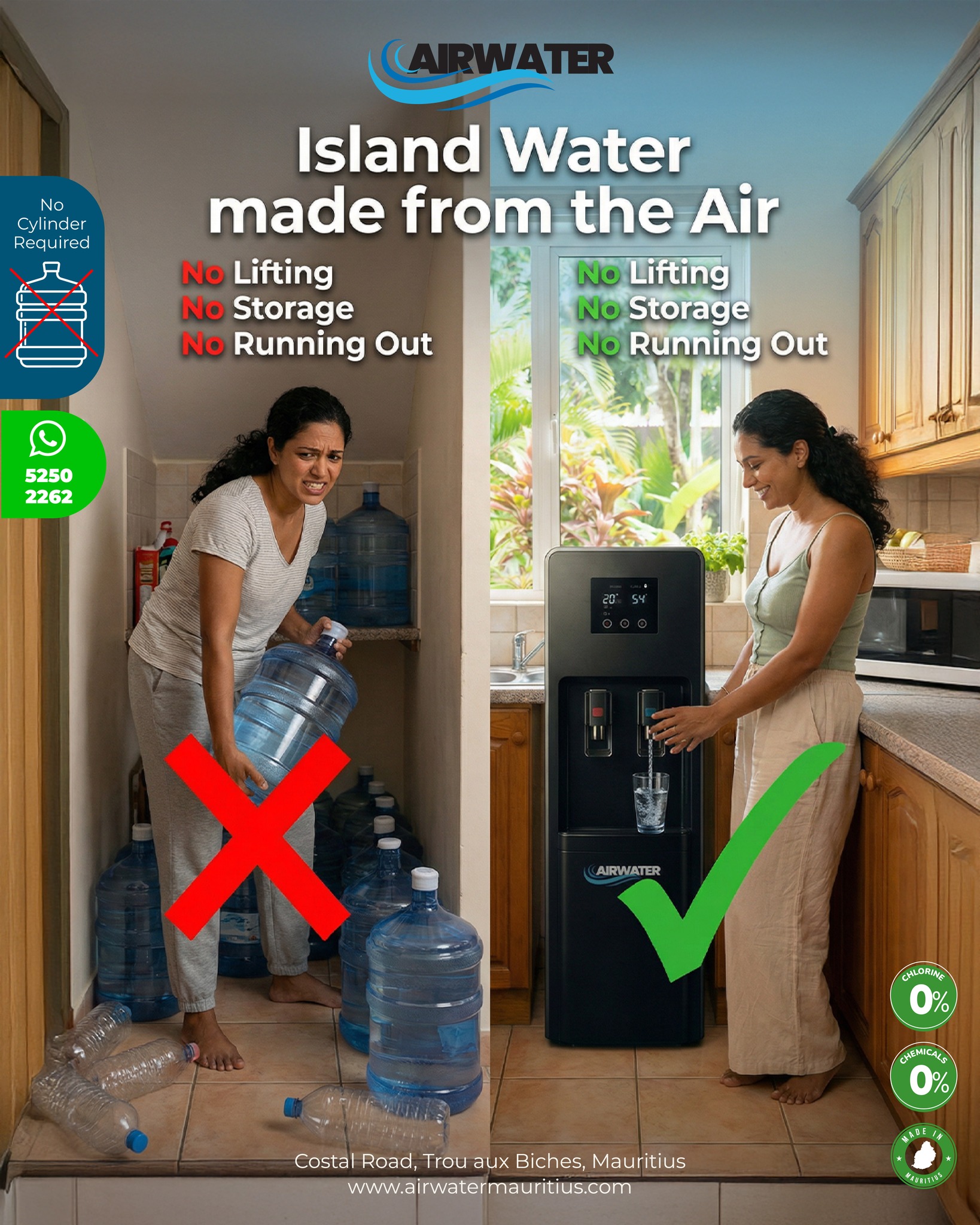 🚫 Stop Buying Bottles Forever! 🙌
Pure as Air, Powerful as Nature 🌿💧
Forget about: ✨
❌ Running out of water
❌ Heavy bottle lifting
❌ Storage space problems
❌ Constant ordering
✅ Unlimited pure water, always!
📲 Order Now via WhatsApp: 52502262
💬 Message us for delivery details & special offers!
#NoMoreBottles #Convenience #AirWater #SmartLiving #Mauritius