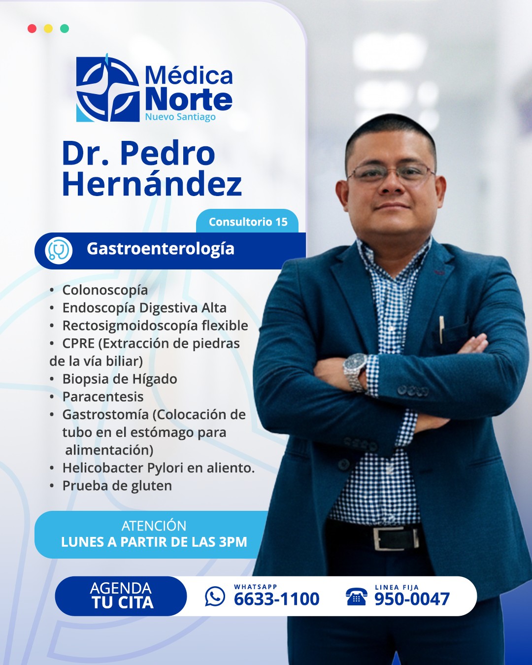 Una buena salud digestiva empieza con una evaluación correcta.
En Médica Norte, el Dr. Pedro Hernández, especialista en gastroenterología, brinda atención enfocada en diagnóstico preciso y manejo adecuado de enfermedades del sistema digestivo.
📲 Agenda tu cita: 6633-1100
☎️ Línea fija: 950-0047
📍 Médica Norte – Consultorio 15
🗓️ Atención los lunes a partir de las 3:00 p.m.
#MédicaNorte #Gastroenterología #SaludDigestiva #AtenciónMédica #TuGuíaAUnaMejorSalud #santiago #veraguas #panama