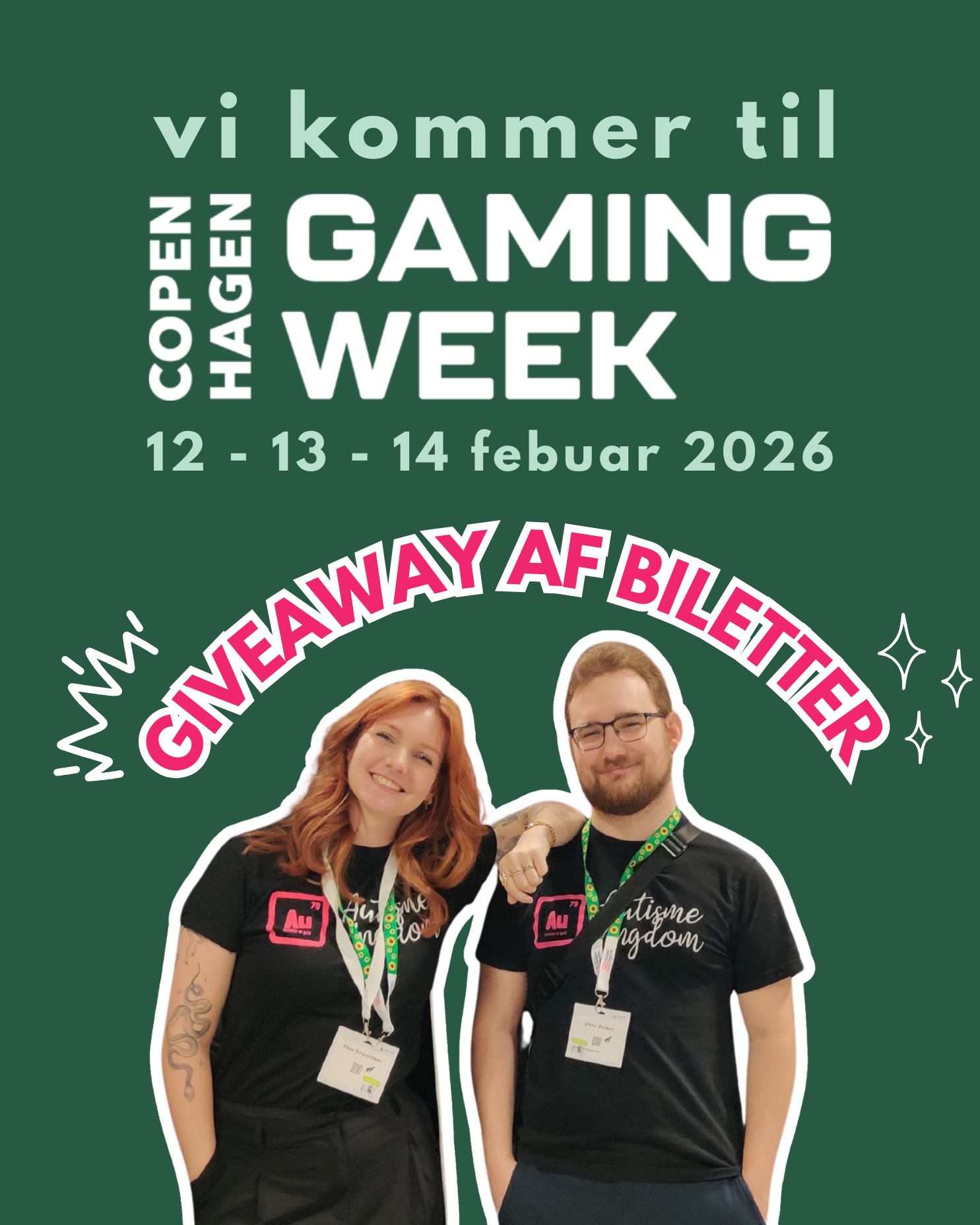 GIVEAWAY – COPENHAGEN GAMING WEEK ✨🎮
Vi udlodder 30(!!!) dagsbilletter til Copenhagen Gaming Week!
🕹️ Sådan deltager du:
Kommentér hvilken dag du gerne vil vinde billet til:
12., 13. eller 14. februar
Praktisk info:
Vinderne kontaktes via direkte beskeder.
Hvis vi ikke har hørt fra dig senest d. 8/2, forbeholder vi os retten til at give billetten videre til en anden.
I uge 7 (12.–14. februar) er vi igen til stede med stillezonen . Et trygt og roligt åndehul, hvor gæster kan trække sig tilbage, hvis sanseindtrykkene bliver for mange. Stillezonen er for alle, både neurodivergente og neurotypiske, for alle kan få brug for en pause midt i et stort event.
Vores frivillige sørger for, at stillezonen forbliver et roligt område, og at gæster med et ekstra behov bliver mødt af mennesker, der forstår dem og passer på dem.
Held og lykke – vi glæder os til at møde jer i stillezonen 💙
#AutismeUngdom #CopenhagenGamingWeek #CGW #Stillezone #Giveaway #PladsTilPause