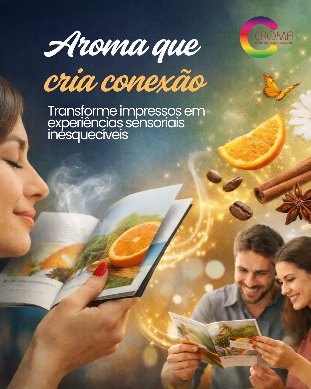 Aroma que interage. Experiência que marca.
Na Croma, a deposição de aroma vai além do cheiro — ela convida ao toque, ao gesto e à descoberta. Criamos experiências sensoriais que despertam curiosidade e fortalecem a conexão com a sua marca.
Conheça nossas opções de deposição de aroma:
👃 Raspe e Cheire – o clássico que revela o aroma no momento certo.
✨ Aproxime e Sinta – o perfume se revela com a proximidade.
🤲 Passe a Mão e Sinta – o toque ativa a experiência sensorial.
🔥 Friccione e Sinta – a fricção libera o aroma de forma surpreendente.
Cada técnica é pensada para transformar materiais impressos em experiências memoráveis, que ficam na lembrança — e no olfato.
👉 Fale com a Croma e descubra como o aroma pode comunicar pela sua marca.