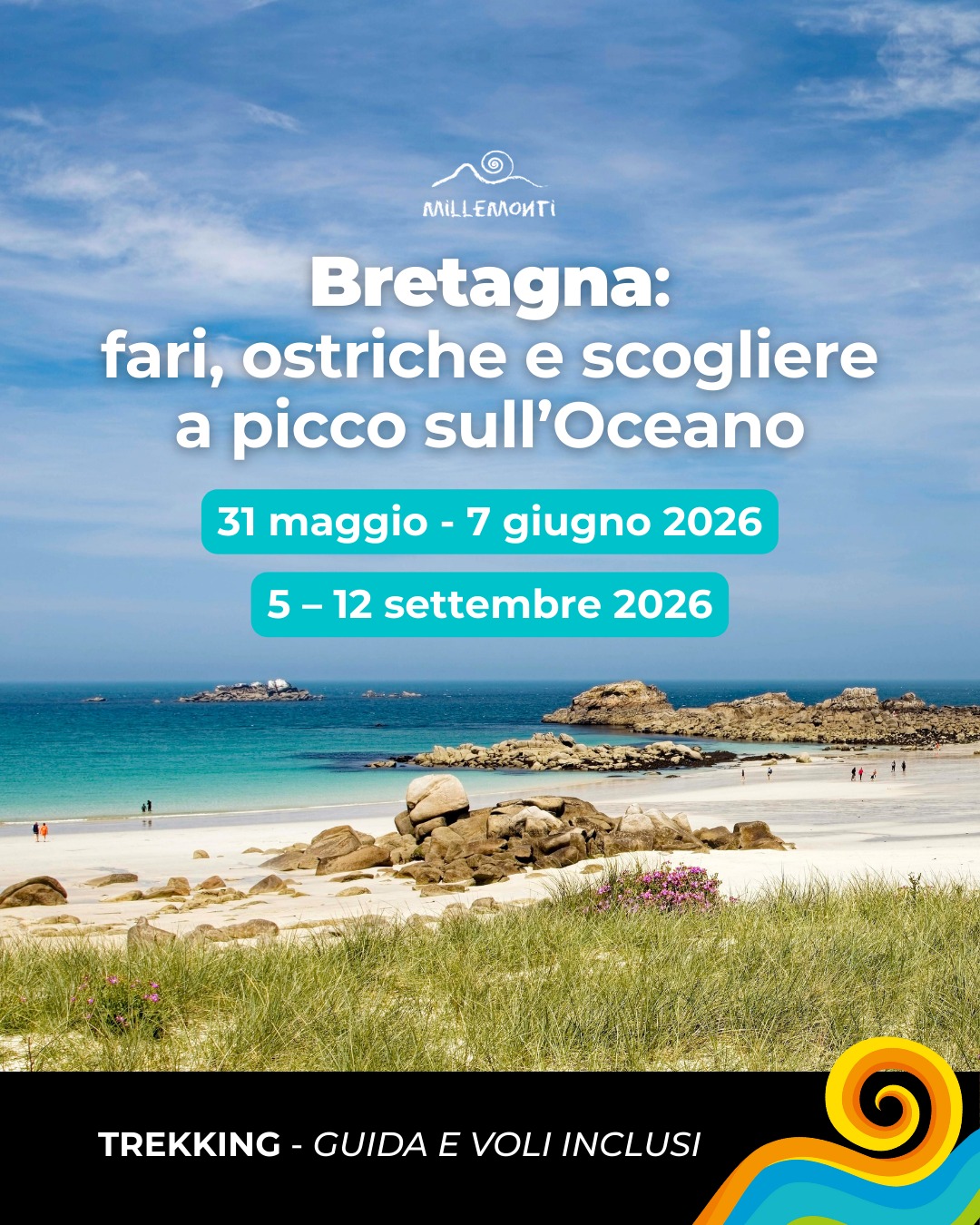 🌊 BRETAGNA: FARI, OSTRICHE E SCOGLIERE A PICCO SULL'OCEANO 🥾🇫🇷
Un viaggio creato su misura per farti entrare in contatto con la vera anima della Bretagna: cammineremo lungo uno dei sentieri costieri più spettacolari d’Europa, il leggendario GR®34, nato nel 1791 e percorso per secoli dai doganieri che sorvegliavano queste coste selvagge, sfidando vento, mare aperto e tempeste.
Abbiamo selezionato per te i tratti più belli e iconici del Sentiero dei Doganieri, alternando trekking panoramici 🥾 a perle storiche 🏰 e gastronomiche 🥂
Ti aspettano scogliere a picco sull’Atlantico, fari monumentali, spiagge nascoste, rocce di granito rosa che si accendono al tramonto, villaggi di pescatori sospesi nel tempo…
e sì, anche ostriche freschissime gustate vista mare 🦪🌊
📅 Doppia partenza:
➡️ 31 maggio – 7 giugno 2026
➡️ 5 – 12 settembre 2026
SEMPRE INCLUSO:
✅ Guida professionista dall’Italia 🇮🇹
✈️ Voli A/R
👉 Scopri il programma di viaggio completo su www.millemonti.it 🌍
#millemonti #outdoors #trekking #viaggiare #viaggi #viaggio #vacanza #vacanze #viaggiotrekking #vacanzedigruppo #viaggiodigruppo
@sportlandweb_ @kayland_official @rockexperienceofficial @guidealpinelombardia @guidealpine_italiane