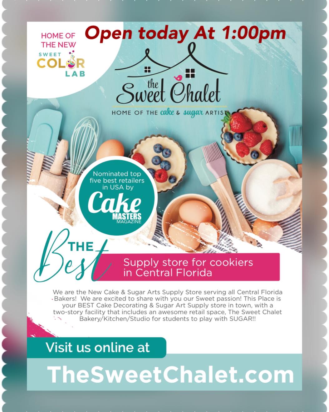 Delayed Opening: Due to technical difficulties, The Sweet Chalet Shoppe will be opening at 1:00 PM today, February 3rd. We apologize for the inconvenience and look forward to seeing you then!"