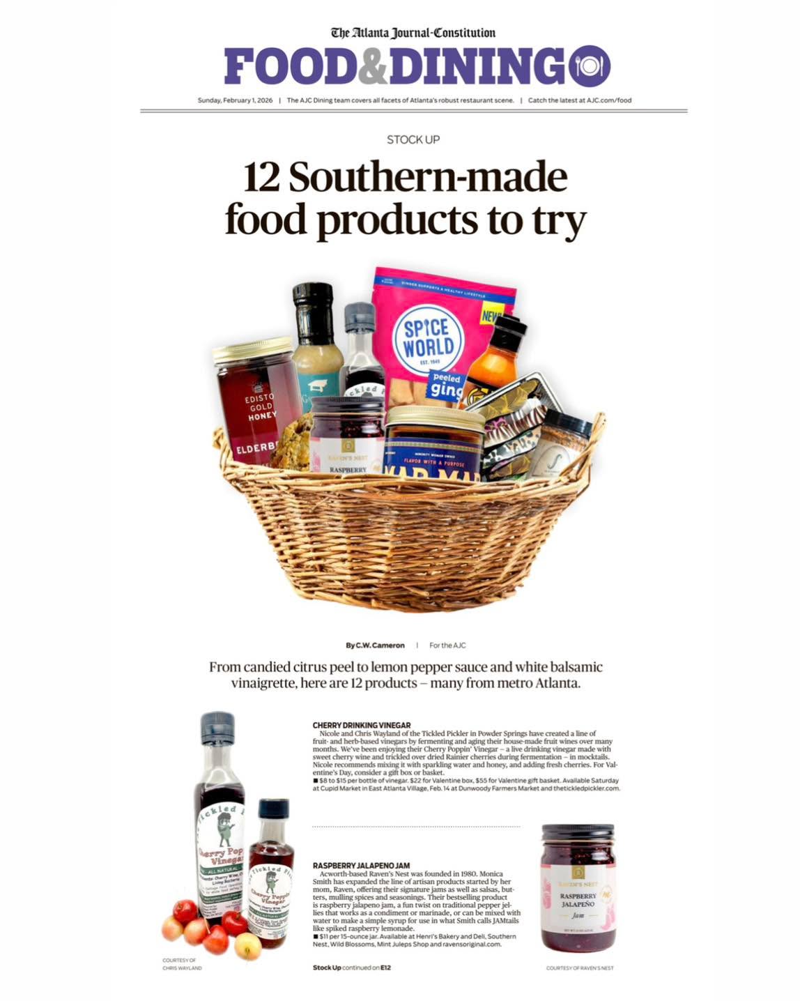 We are very excited to be one of the featured stock up products in this issue of the Atlantic Journal-constitution!
NEWS BITES
Elderberry honey, raspberry jalapeno jam and more Southern-made eats to try
You had me at “cherry drinking vinegar.”
https://www.ajc.com/food-and-dining/2026/02/chili-garlic-crunch-elderberry-honey-and-more-southern-made-products-to-try/