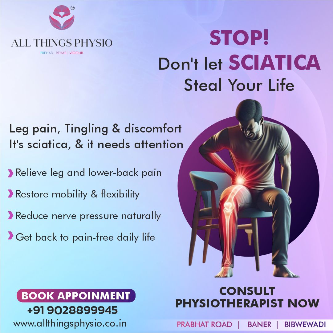 Don't let SCIATICA Steal Your Life
Leg pain, Tingling & discomfort It's sciatica, & it needs attention
> Relieve leg and lower-back pain
> Restore mobility & flexibility
> Reduce nerve pressure naturally
> Get back to pain-free daily life
For More Info Call Now
Prabhat Road :- +91-9028899945
Bibwewadi : -+91-9075099945
or Visit :- https://www.allthingsphysio.co.in/
#physiotherapy #physio #physicaltherapy #physiotherapist #rehabilitation #rehab #health #fitnessmotivation