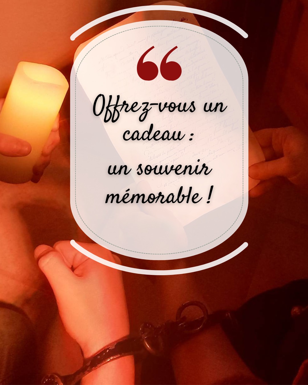 🎁 Un souvenir plutôt qu’un cadeau.
Pour cette Saint-Valentin, offrez-vous un moment à vivre ensemble.
Pas quelque chose qui se range.
Mais quelque chose dont on se souvient.
🔐 Escape game dans l’ancienne prison de Ville de Pont-l'Évêque
⏱️ 45 minutes pour tenter de délivrer votre partenaire
14 & 15 février - 10€/ personne
Séances ouvertes au public – places limitées
Infos et résas :
📞06 27 59 39 57
📩resa.groupe.goplay@gmail.com
@terre.dauge.tourisme @les_dominicaines @pontleveque14