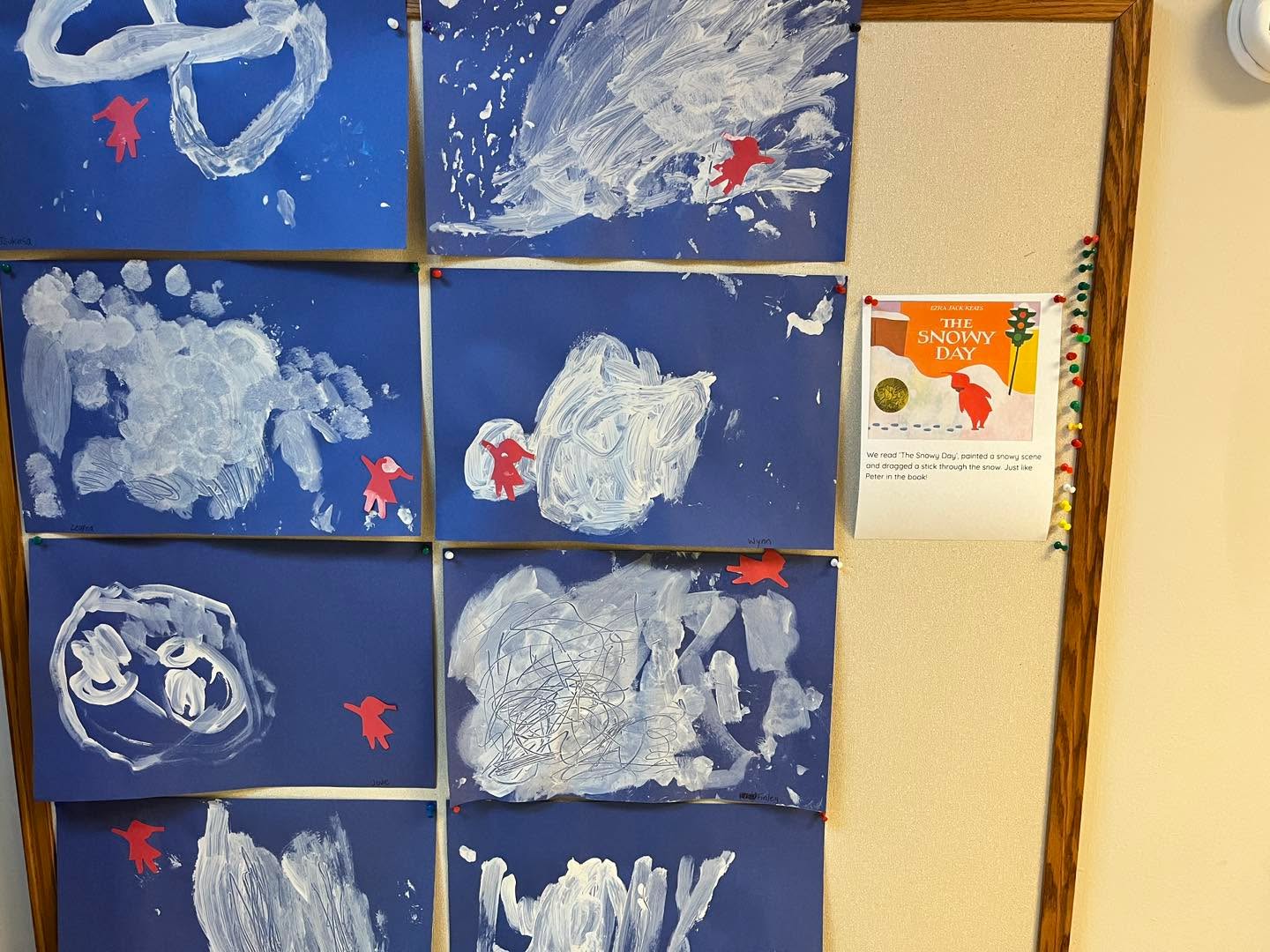 THE SNOWY DAY
We read The Snowy Day and painted a snowy scene and dragged a stick through the snow. Just like Peter in the book!