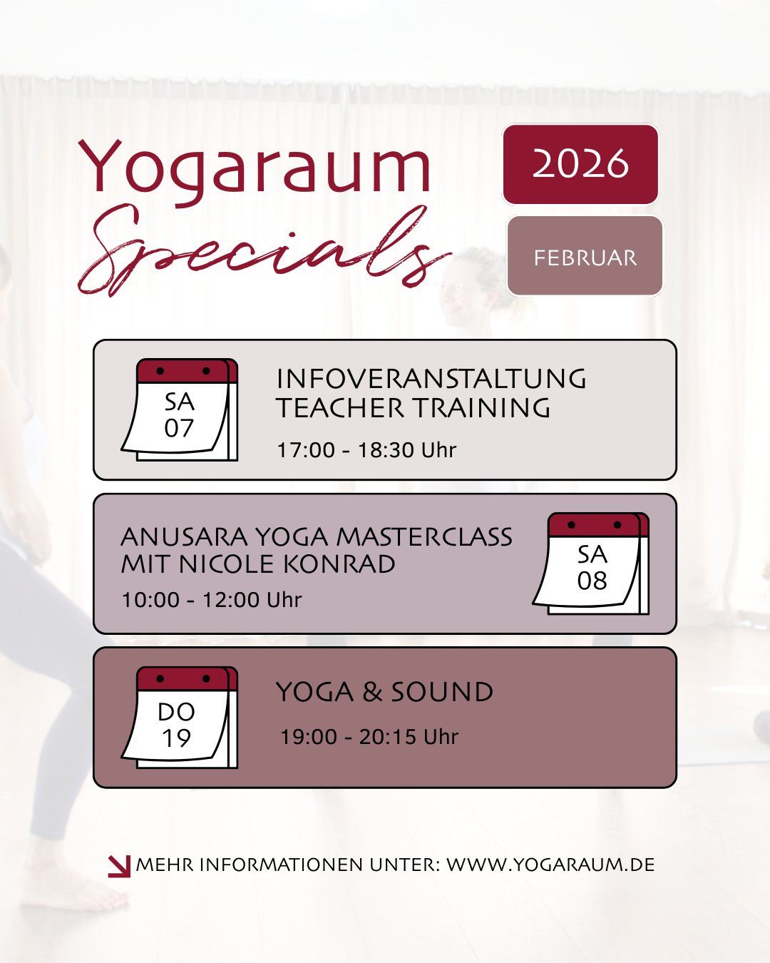 ✨ Mehr als dein Stundenplan. Mehr als nur Yoga. ✨
👉Ab sofort findest du bei uns jeden Monat eine Übersicht über alle Specials, Workshops, Vorträge, Masterclasses und besonderen Yoga-Klassen – von Anusara Masterclasses bis zu besonderen Themeneinheiten und Herzensformaten.
🧘♀️💫So verpasst du kein Highlight mehr außerhalb des regulären Kursplans und kannst dir deine kleinen (oder großen) Auszeiten ganz bewusst einplanen.
📅 Alle Details zu den einzelnen Events findest du wie immer auf unserer Homepage.
👉 Speichere dir den Beitrag, teile ihn mit deinen Yoga-Buddies und bleib dran – damit du kein Special mehr verpasst!
#yogaraumravensburg #yogaspecials #workshopyoga #yogakalender #yogaevents #yogadeutschland #yogaundklang #yogainspiration #bewusstezeit #yogacommunity #mindfulmoments #yogastudio #yogalove #yogaravensburg