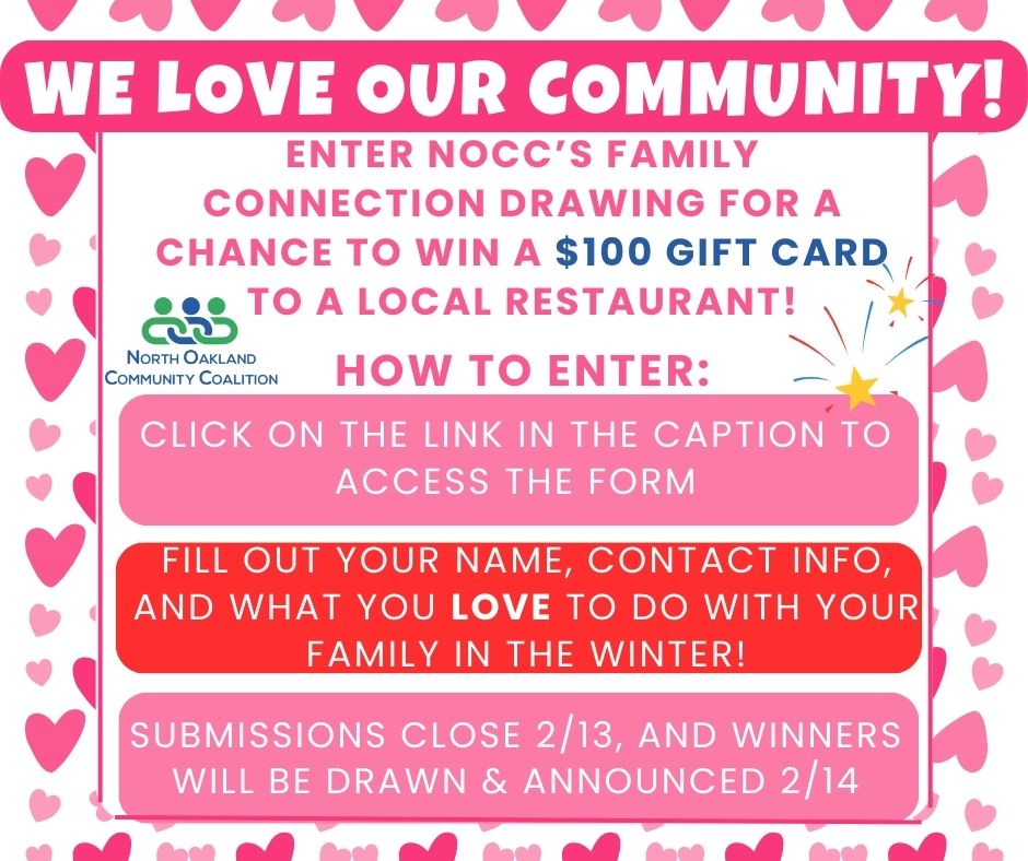 One Oxford winner. One Lake Orion winner. TONS of fun ideas of how to spend quality time with your loved ones in the winter!
Haven't entered our Family Connection Drawing yet? It only takes a minute! Tell us what you love doing with your family in the winter for a chance to win a $100 local restaurant gift card. Click the link below and enter before 12 PM on February 13!
Enter here: https://forms.office.com/r/iBBrLLWW12