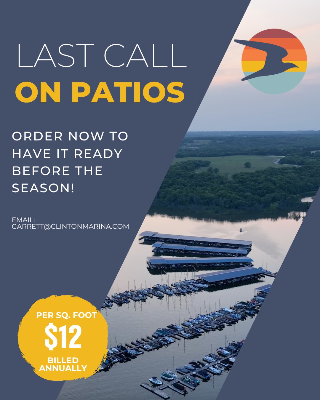Last call to get your patios in before the season! If you’re looking for some more space to hang out this year, a patio is the perfect way to utilize any extra slip space. If you have any questions or are looking to have one installed, reach out to garrett@clintonmarina.com