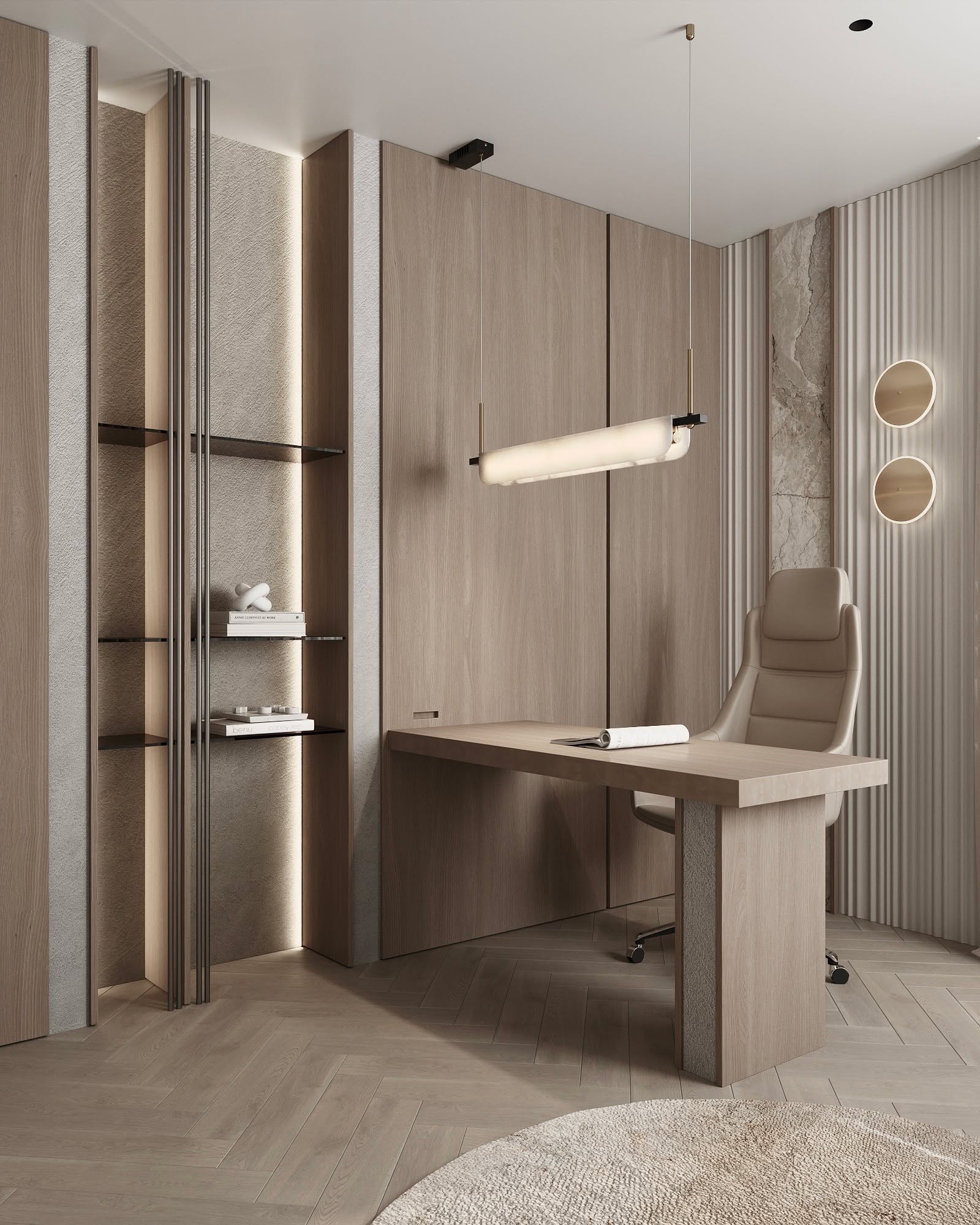 Home office w projekcie Quiet Gusto to przestrzeń, która wycisza bodźce i ułatwia koncentrację.
Dopracowane proporcje, zabudowy na wymiar i miękkie oświetlenie tworzą porządek, który czuć od razu bez wizualnego chaosu.
To biuro, w którym pracujesz spokojniej, a przerwy naprawdę regenerują.
Chcesz podobny gabinet u siebie (z dopasowaniem do Twojej pracy i stylu życia)? Napisz na priv po ofertę