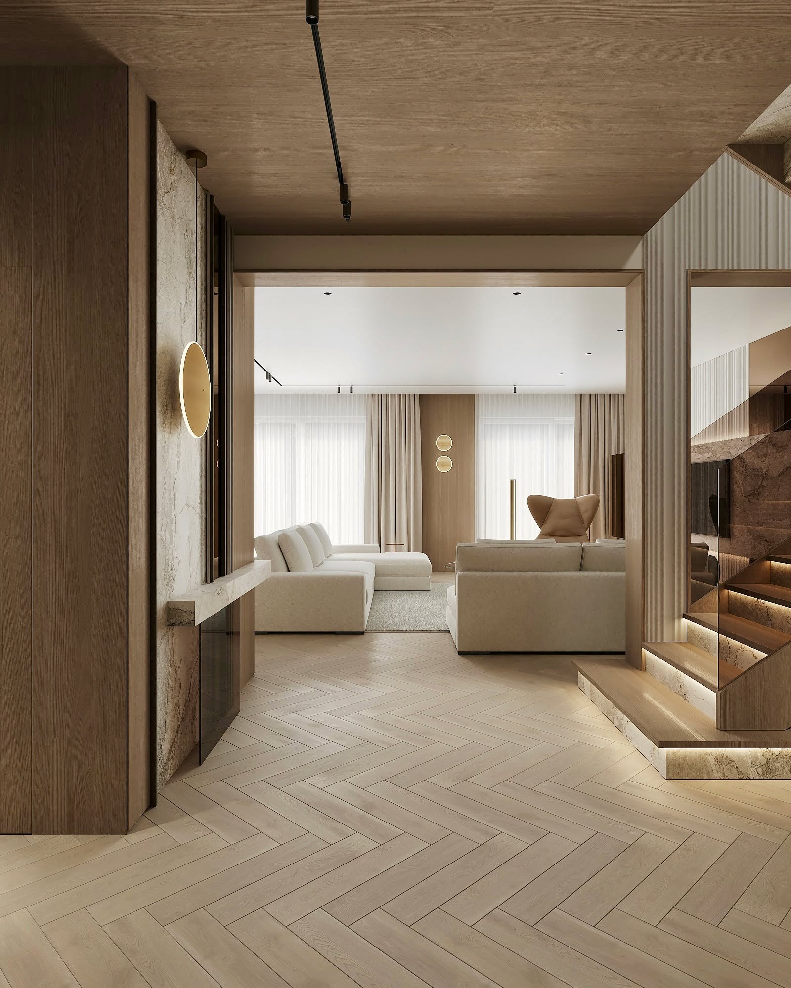 Hol w projekcie Quiet Gusto to nie tylko przestrzeń przejściowa.
To moment zatrzymania. Pierwszy oddech po wejściu do domu.
Został zaprojektowany tak, aby już od progu budować poczucie spokoju i jakości poprzez światło, proporcje i szlachetne materiały.
Miękkie oświetlenie prowadzi wzrok w głąb wnętrza, zabudowy porządkują przestrzeń, a naturalne faktury wprowadzają ciepło i harmonię.
Nie ma tu chaosu ani przypadkowych elementów. Każda linia ma swoje uzasadnienie.
To luksus, który nie krzyczy.
To elegancja, która uspokaja.
Hol w Quiet Gusto jest jak zapowiedź całego wnętrza spokojnego, dopracowanego i ponadczasowego.
Przestrzeń, która wita codziennie komfortem i klasą.
Jeśli marzysz o wnętrzu, które już od wejścia daje poczucie jakości i spokoju napisz w wiadomości prywatnej po szczegóły oferty i możliwości współpracy.