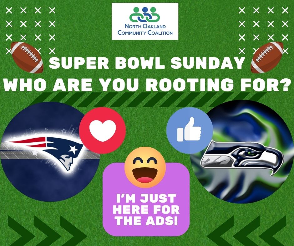 It's Super Bowl Sunday! Who are YOU rooting for?
React with a ❤️ for the Patriots, a 👍for the Seahawks, or if you're just looking forward to the ads, drop a 😆!
However you enjoy this Sunday, have a safe and fun evening!