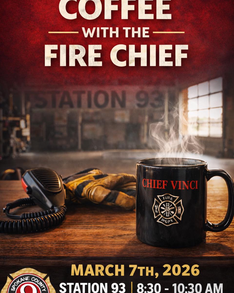 ☕🚒 Nine Mile Falls Let’s Talk District 9
Join us at Station 93 for Coffee with the Fire Chief and get the inside scoop on what’s ahead for Spokane County Fire District 9. We’ll share our direction as a district, what we’re building toward, and how we’re preparing to serve this community into the future.
Then the floor is yours.
What matters most to you?
What should we focus on?
How can we serve Nine Mile even better?
Real conversation. Real connection. Your voice helps shape how we operate every day.
📍 Station 93
📅 March 7
🕣 8:30–10:30 AM
Stop by, grab a coffee, and help us plan the future together ☕🔥
9915 W Charles Rd
Nine Mile Falls, WA 99026
#District9 #NineMileFalls #CoffeeWithTheChief #CommunityDriven #YourFireDistrict