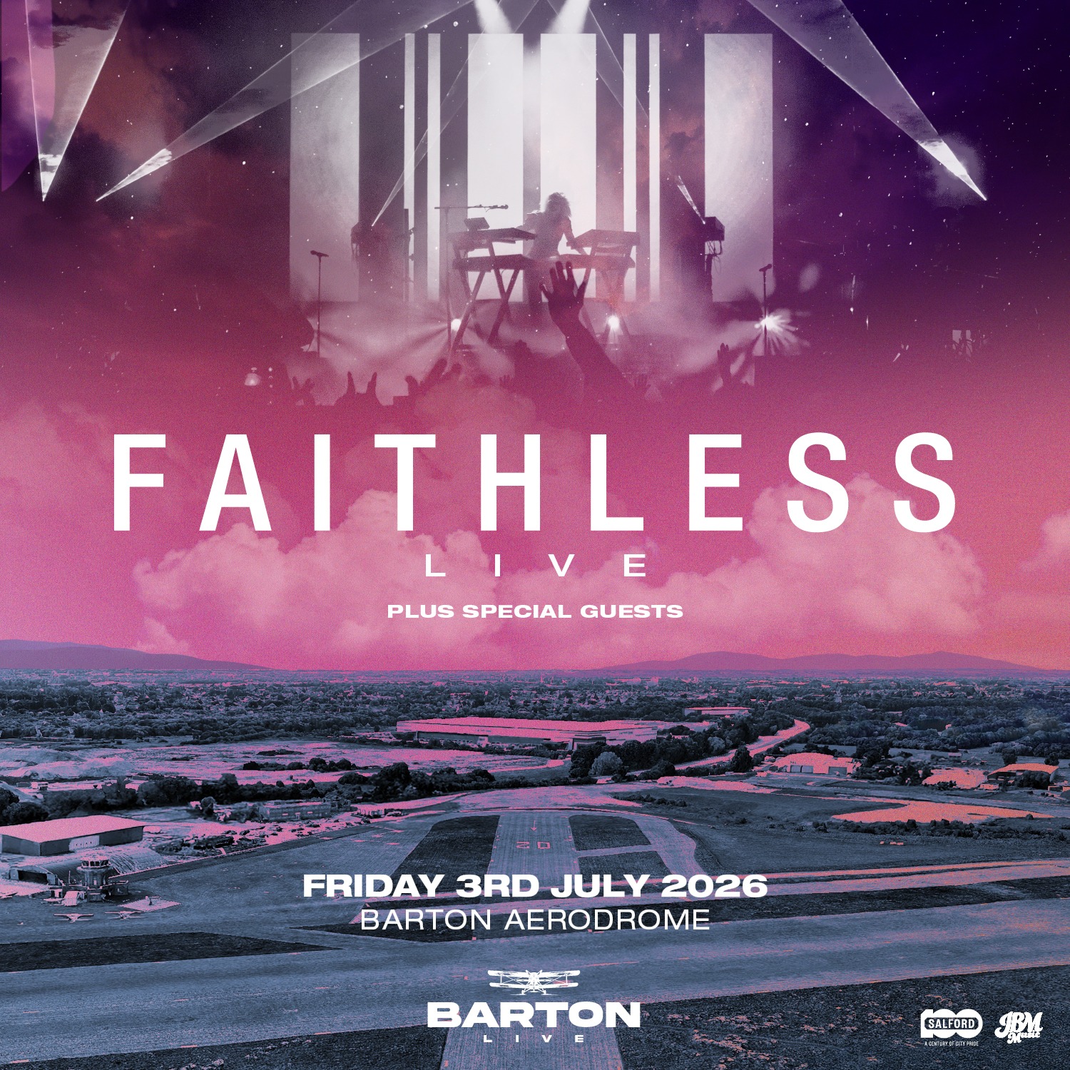 JUST ANNOUNCED! 🎉
Faithless LIVE headline Manchester Barton Aerodrome on Friday 3rd July! 🔥
Tickets go on sale THIS FRIDAY at 9AM from £39.50 + booking fee. Signing up is essential for access. 🎫
Sign up here - bartonlive.co.uk
One of the most legendary electronic acts of all time, Faithless have soundtracked generations with their genre-defining blend of dance, house, and iconic lyricism. Since emerging in the late 90s, the band have become global pioneers of electronic music, selling millions of records worldwide and headlining the biggest festivals and arenas across the world. With timeless anthems like Insomnia, God Is A DJ, We Come 1, and Salva Mea, their music remains as powerful and relevant as ever, built for massive crowds and unforgettable moments.
This is set to be a truly special night celebrating one of the most influential live acts in dance music history, under the skies of Manchester.
@bartonlive