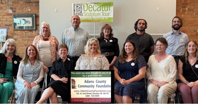 This year, 2026 recognizes the Decatur Sculpture Tour (DST) 15th year with new, original exhibits coming to Decatur this summer. The DST Committee will meet to review the 40 entries submitted by 19 artists. The target number of notable exhibits will be 14 outdoor with seven indoor. This year, walkers and tourists will note that the gallery will be reduced in length as sidewalk modifications are planned for north of Monroe Street.
The 19 artists are competing for an invitation to the 2026-2027 DST 2nd Street Gallery. The plans for the 2026 Unveiling Festival takes a full year to plan with several steps prior to the DST Unveiling event Sat., June 13. Once the final decision to reduce the 40 entries to the top spots is determined, then the next step will be to review the location of the potential new arrivals. Several matters are taken into consideration with the exhibits: visual appeal, family-friendly charm, size, weight, safety, and durability are a few topics.
Among many things, a sculpture that cannot withstand the harsh Indiana winters or an exhibit that might have sharp edges or compromises safety cannot be considered.
The DST Unveiling Festival event will partner again this year with fifth annual Connor Brite Wildflowers concert (Sat., June 13, 6:00pm, Madison Street Plaza). Details can be accessed at the DST website at: decatursculpture@apls.lib.in.us.