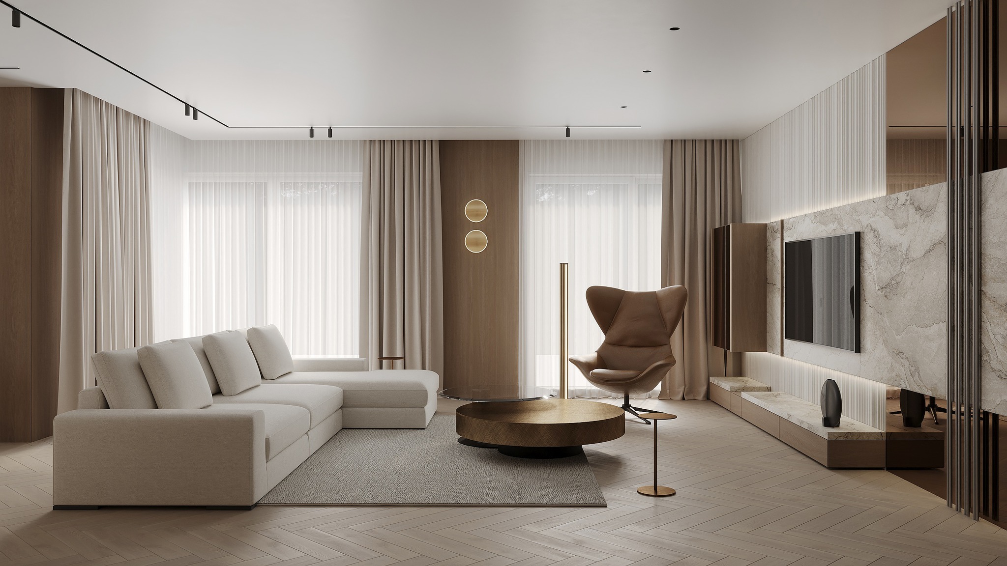 Autorskie detale i precyzyjnie zaprojektowane linie budują wnętrze w odcieniach hipnotyzującego beżu, kremu i głębokiego brązu — kolorach, które uspokajają i jednocześnie emanują luksusem.
Miękkie światło podkreśla faktury materiałów, a płynne przejścia między strefami sprawiają, że całość jest lekka wizualnie i niezwykle komfortowa w codziennym użytkowaniu.
To wnętrze, które nie potrzebuje nadmiaru dekoracji, by robić wrażenie.
Luksus tkwi tu w spójności, detalach i atmosferze.
Jeśli marzysz o takiej otwartej przestrzeni premium u siebie — napisz w DM po ofertę