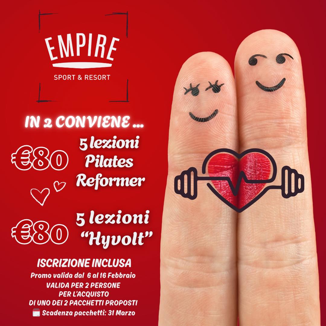 ❤️Allenarsi in due conviene di più!❤️
Condividi energia e motivazione 💪
👉 5 lezioni Pilates Reformer €80
👉 5 lezioni Hyvolt €80
✔️ Iscrizione inclusa
📅 Promo valida dal 6 al 16 febbraio
👫 Valida per 2 persone
📍 Empire Sport & Resort
#InDueConviene #EmpireSportResort #AllenarsiInCompagnia #PilatesReformer #Hyvolt #BenessereInsieme
