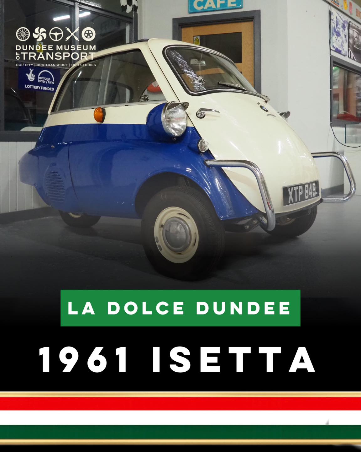 🚗🇮🇹 Meet the cars of La Dolce Dundee: Speed, Style and Italian Spirit!
The 1961 Isetta is one of the most instantly recognisable vehicles of the post-war era, famous for its compact size, distinctive bubble shape and front-opening door. Designed to provide affordable mobility at a time when Europe was rebuilding, it quickly became a symbol of ingenuity and practicality.
Originally developed in Italy, the Isetta was created to bridge the gap between motorcycles and full-sized cars. Its clever design allowed two adults to sit side by side, with the steering wheel and controls swinging outwards as the door opened, making entry and exit part of the experience.
Powered by a small engine and built for efficiency rather than speed, the Isetta was perfectly suited to narrow streets and crowded cities. Its lightweight construction and excellent fuel economy made it an appealing choice during a period when resources were limited and practicality mattered more than performance.
By 1961, the Isetta had become an icon of microcar culture, representing a very different approach to motoring than the larger, more powerful cars of the time. While modest in size, its impact on automotive design and urban transport was anything but small.
Today, the Isetta is celebrated as a design classic, admired for its charm, creativity and unmistakable character. Seeing one up close offers a glimpse into a moment in history when innovation came in the smallest of packages.
📍 Dundee Museum of Transport, Market Mews
📆 Friday to Monday’s, 10am-4.30pm
🎟️ www.dmoft.co.uk/visit