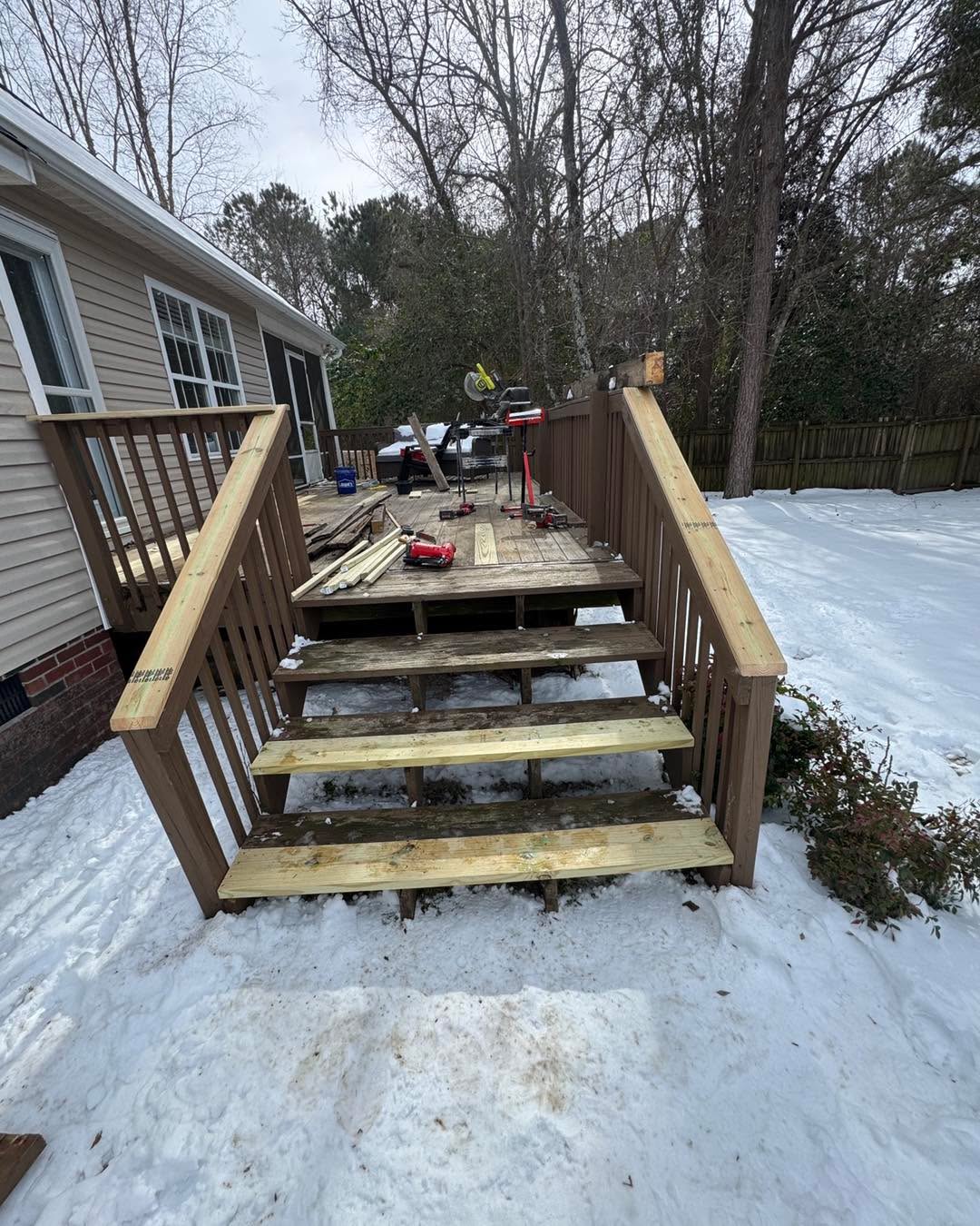 ⛄❄️
"Neither loose boards, wobbly rails, nor a snow-covered yard will keep Taskline Home Services from getting your deck back in shape."
Wrapped up a deck repair today and brought this one back to safe, solid, and ready for better weather. Even with winter trying to slow things down, the work still gets done - and done right.
If your deck, porch, or railings need some attention, I'm just a message away.
Taskline Home Services LLC
910-382-9445
#TasklineHomeServices #DeckRepair
#FayettevilleNC #HopeMillsNC #Handyman
#HomeRepairs #LocalBusiness