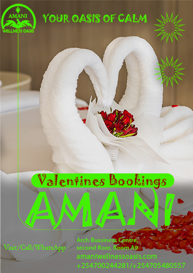 Valentine’s is about love, and love comes in many forms. At Amani Wellness Oasis, we haven’t forgotten the singles because love isn’t only about couples.
Whether you’re celebrating friendship, sister love, a special mom and daughter moment, or simply choosing to show yourself some care, you deserve to experience love in a meaningful way. Sometimes love is rest, calm, and taking a break just for you.
Book a session with us and enjoy a moment of relaxation, comfort, and care. Come with someone you love or come just for yourself either way, you are welcome.
Valentine’s bookings are now open.
📍 Arch Business Centre, 2nd Floor, Room A9, along Eastern Bypass
📞 Call or WhatsApp: 0700 244 281 / 0705 480 557