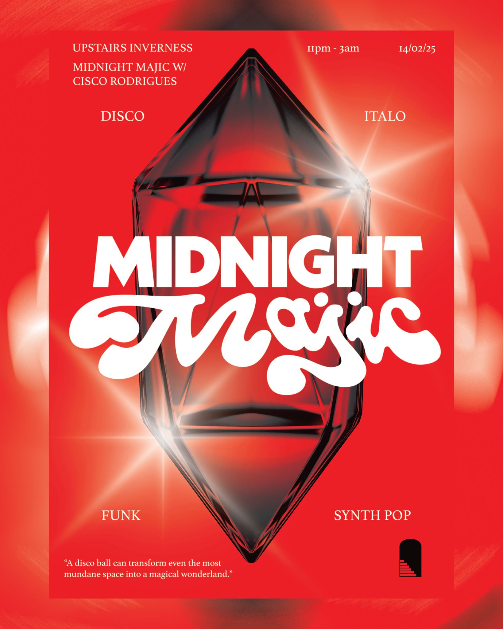 ✨ MIDNIGHT MAJIC RETURNS ✨
This Saturday, Upstairs Inverness transforms into a full-blown disco dream.
Expect a night of glittering sounds, late-night energy, and pure dancefloor magic.
We’re joined by the incredible Cisco Rodrigues, bringing a flawless selection of:
🪩 Disco
💿 Italo
🕺 Funk
🎹 Synth Pop
From 11PM ‘til 3AM, step into the smoke, lights, and rhythm — where the ordinary disappears and the dancefloor takes over.
📍 Upstairs Inverness
🗓 Saturday 14 Feb
⏰ 11PM – 3AM
🎟 No presale — tickets on the door
See you in the magic.