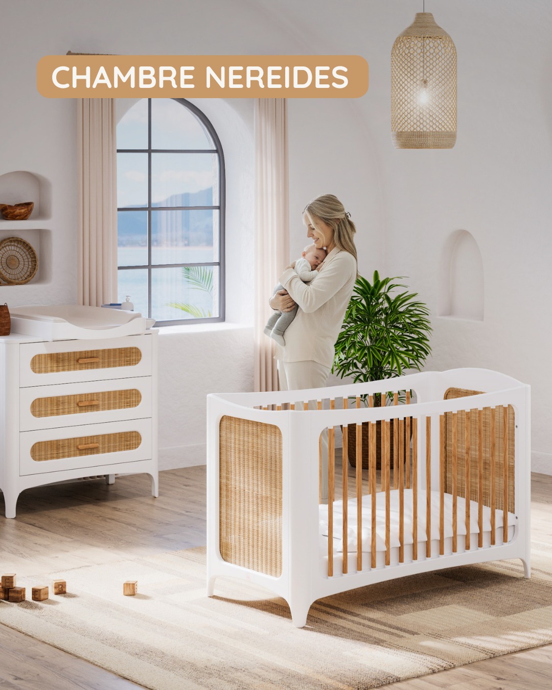 Un souffle marin dans le cocon de bébé 🐚
Imaginez une chambre où le calme de l'océan rencontre la chaleur de la terre. C’est l’esprit de notre collection Néréides Neige. 🌊
Plus qu’une simple chambre, c’est une expérience sensorielle :
✨ Lumière pure : Le fini ""Blanc Neige"" capte la moindre lueur pour créer une atmosphère paisible, idéale pour les siestes sereines.
🌿 Matières d'exception : Le mariage du bois véritable et du rotin 100% naturel offre un contraste de textures fascinant pour les petites mains curieuses.
🕊️ Équilibre parfait : Un design fluide qui enveloppe bébé dans un écrin de douceur, tout en prenant soin de la planète.
Néréides, c'est la promesse d'un retour aux sources, pour grandir en toute tranquillité. ❤️
#theobebe #collectionnereides #chambrebebe #designdurable ##écorésponsable