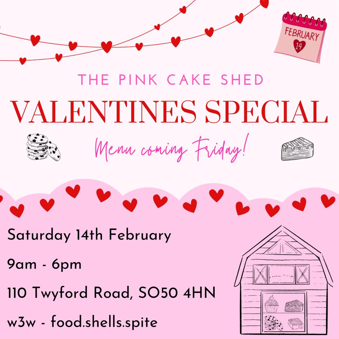Love is in the air… and in the oven 💕🍰
Our Valentine’s Special is almost here at The Pink Cake Shed!
Sweet treats, dreamy bakes, and all the pink, heart-filled vibes you need for the most romantic day of the year 💘
✨ Menu coming Friday ✨
📍 110 Twyford Road, SO50 4HN
🗓 Saturday 14th February
⏰ 9am–6pm
Bring your Valentine, your bestie, or just your sweet tooth — we’ve got you covered 💗
#thepinkcakeshed #valentinesbakes #valentinesspecial #bakerylove #cakesofinstagram #instabakes #supportlocal #smallbusinessuk #hampshirebakery #southamptonfood #sweettooth #dessertlover #valentinesdaytreats #pinkvibes #loveatfirstbite #bakedwithlove 💕