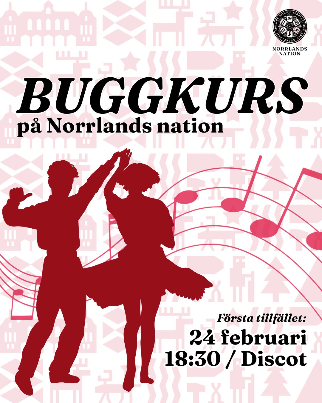 Favoriten är tillbaka - välkomna på Buggkurs, anordnat av Kulturutskottet!
Under sex tisdagskvällar och en torsdagskväll får du lära dig grunderna i bugg och blir redo att dansa när tillfälle dyker upp – på fester, bröllop, logar eller ute på dansgolvet.
Kursen passar både dig som aldrig dansat tidigare och dig som vill fräscha upp grunderna. Och känner du dig trygg i en roll – förare eller följare – varför inte testa den andra?
Datum: Kursstart 24 februari, varje tisdag fram till 31 mars samt torsdag 9 april
Tid: 18:30 – 20:00
Plats: Discot
Instruktörer: Utbildade instruktörer från UBSS (Uppsala Bugg & Swing Society)
Pris: 140 kr för hela kursen. Överskott går till Norrlands nations renoveringsinsamling
Språk: Svenska
Kursnivå: Nybörjare
Upplägg: Under kursen dansar alla med varandra i rotation – du dansar alltså inte enbart med den du eventuellt anmäler dig tillsammans med.
Anmälan sker via länken i Facebook-eventet. Antalet platser är begränsade.
Alla är välkomna!
___
Once again, we are happy to welcome you to a beginner’s course in bugg, organised by the Culture Committee at Norrlands Nation.
Over six Tuesday evenings and one Thursday evening, you will learn the basics of bugg and be ready to dance whenever the opportunity arises – at parties, weddings, or on the dance floor at the club.
The course is suitable both for those who have never danced before and for those who want to refresh their basics. And if you feel confident in one role – leader or follower – why not try the other?
Dates: Course starts at February 24th. Every Thursday until March 31st, and Thursday, April 9th
Time: 18:30–20:00
Location: Discot, Norrlands Nation
Instructors: Trained instructors from UBSS (Uppsala Bugg & Swing Society)
Price: 140 SEK for the entire course. Any surplus will go to Norrlands Nation’s renovation fund
Level: Beginner
Format: During the course, everyone dances with everyone in rotation
Language: Swedish. Please note, the course will be spoken in Swedish. You’re still welcome to take the course even if you aren't fluent.
Registration is made via the link in the Facebook event. There is limited places.
Everyone is welcome!