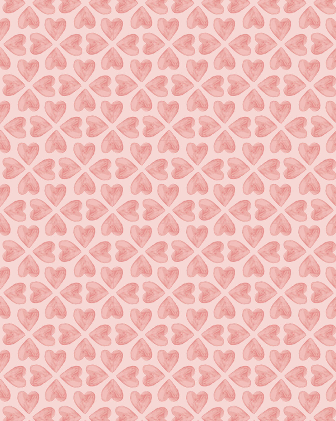 Sweet Spot is a tone-on-tone pink heart pattern arranged in a four-petal floral layout that reads as a textured solid. The monochromatic colour scheme makes it an essential grounding print within the collection. The negative space creates a lot of movement in this pattern.